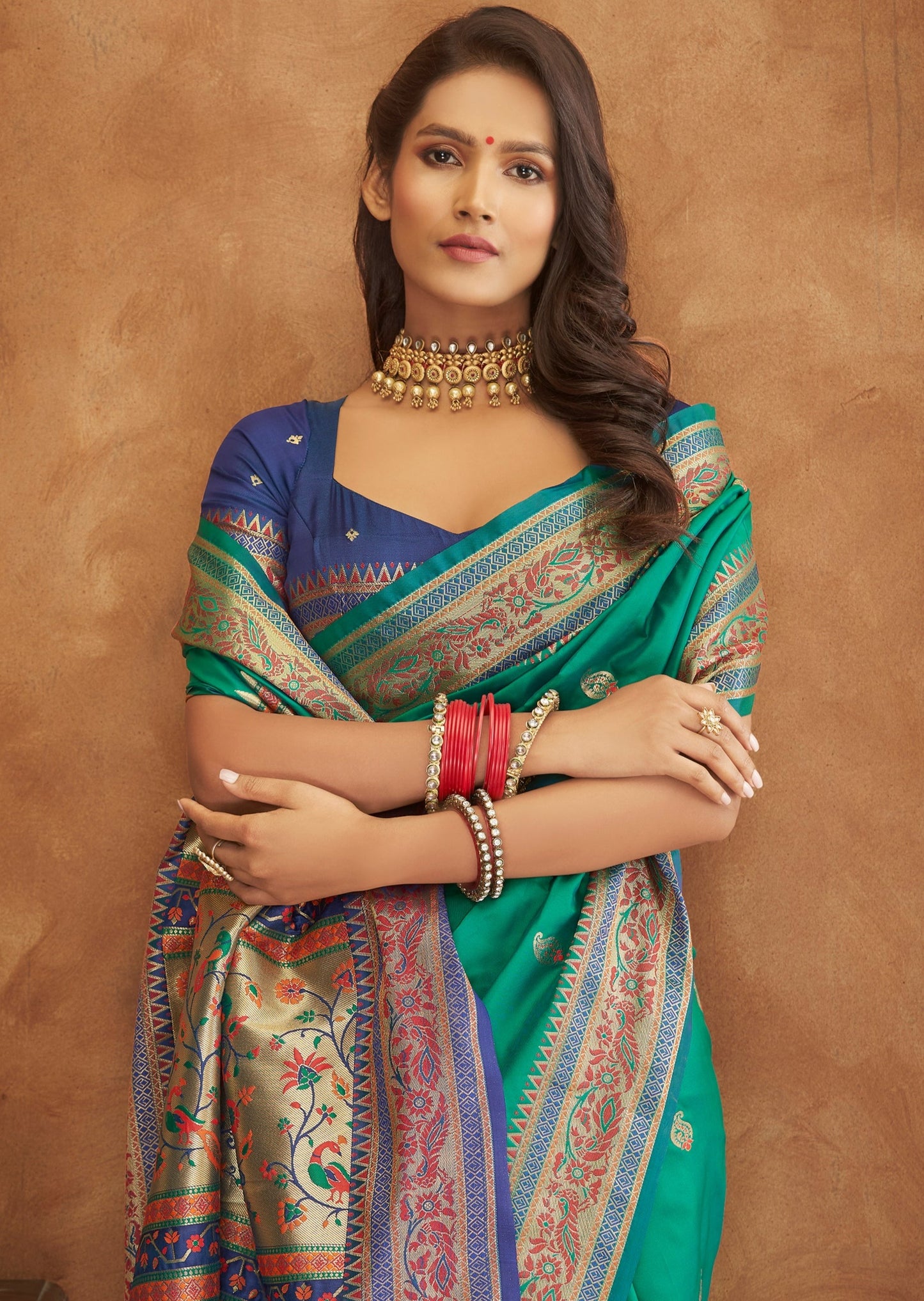Green Paithani Silk Saree with Zari Border