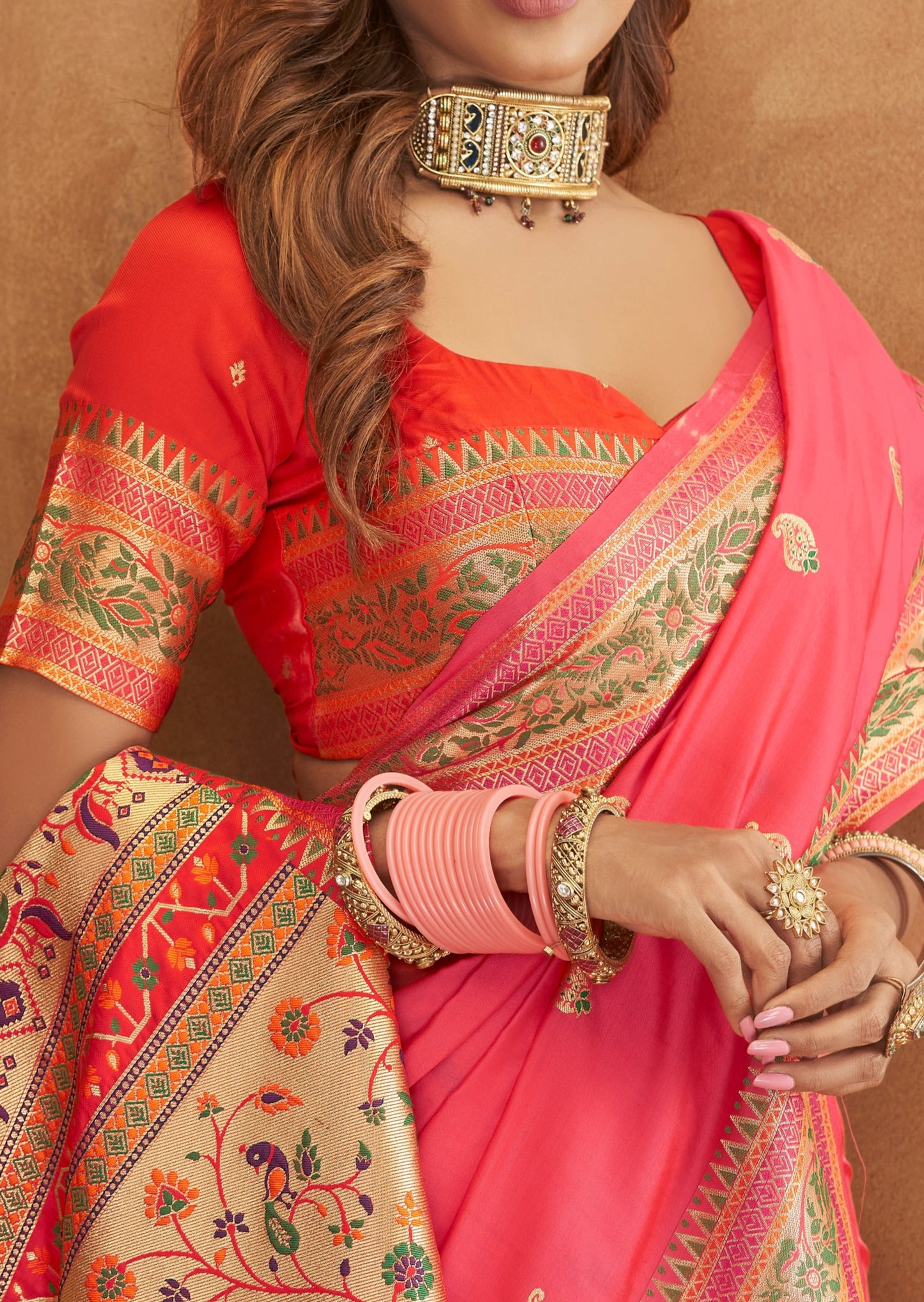 Pure Paithani Silk Rose Pink Saree with Zari Border