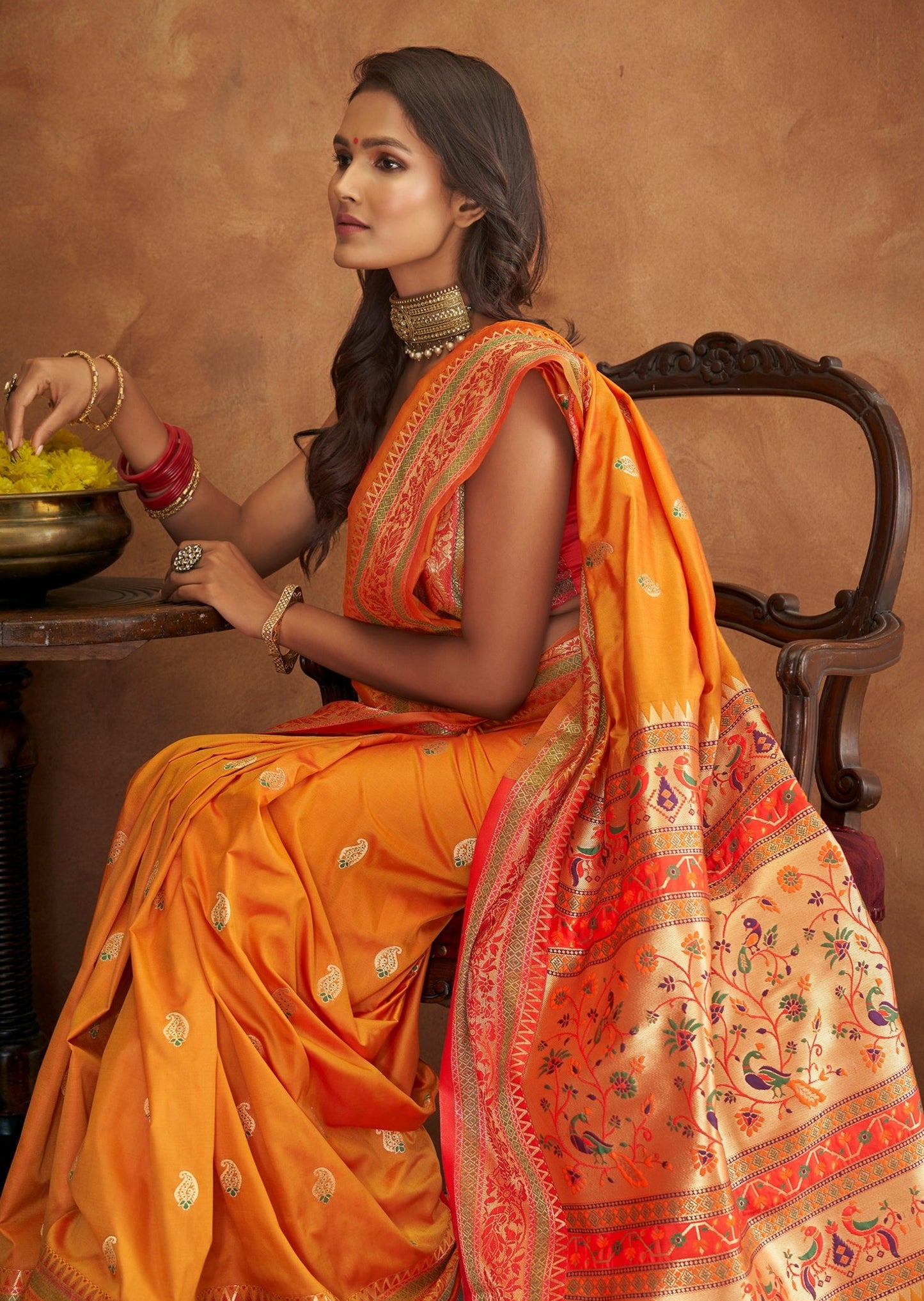 Yellow Handloom Paithani Silk Saree