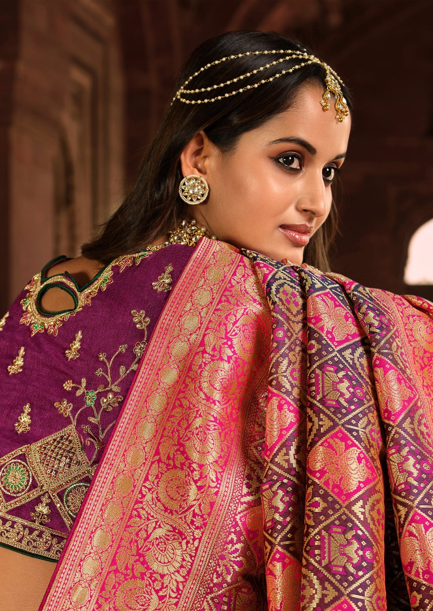 Magenta Pink Banarasi Patola Saree