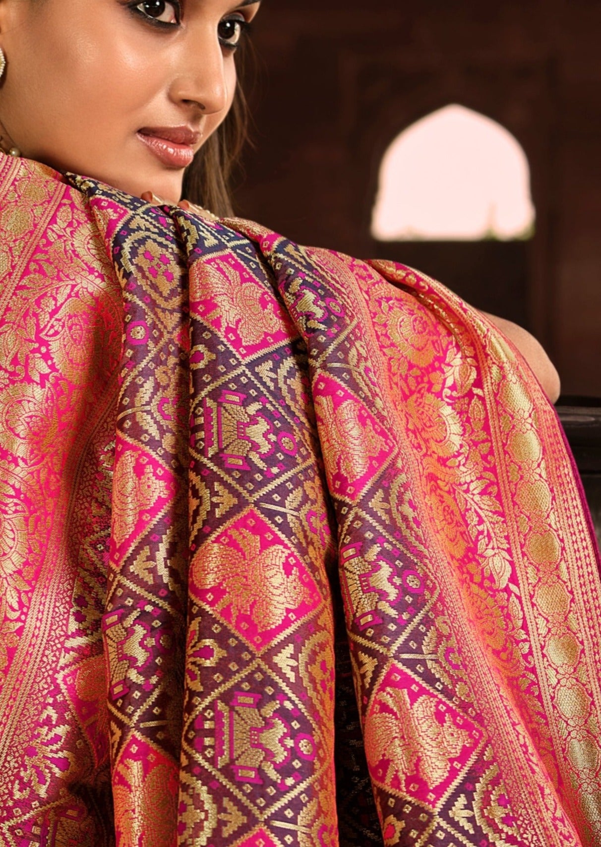 Magenta Pink Banarasi Patola Saree