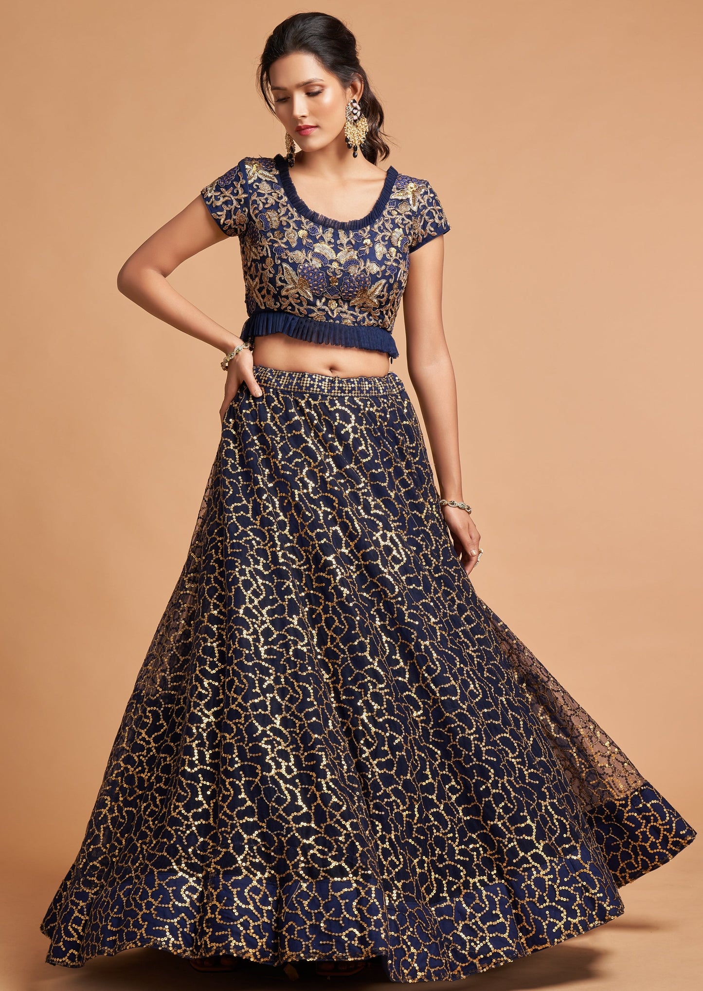 Designer Blue and Golden Lehenga