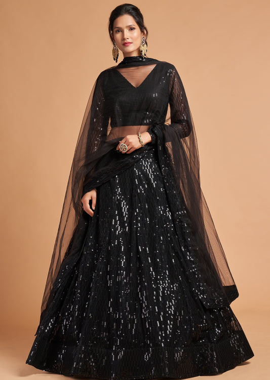 Jet Black Sequins Lehenga