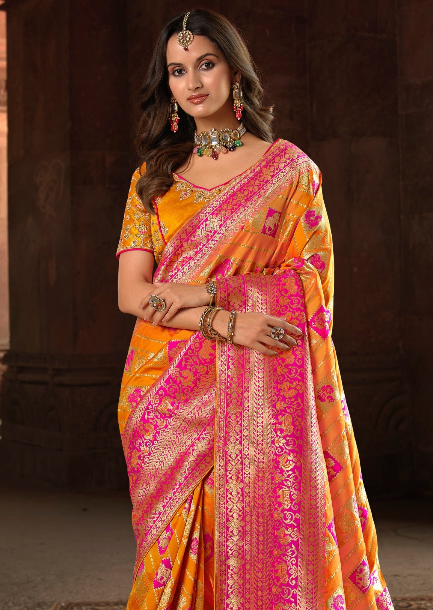 Yellow Banarasi Patola Silk Bridal Saree