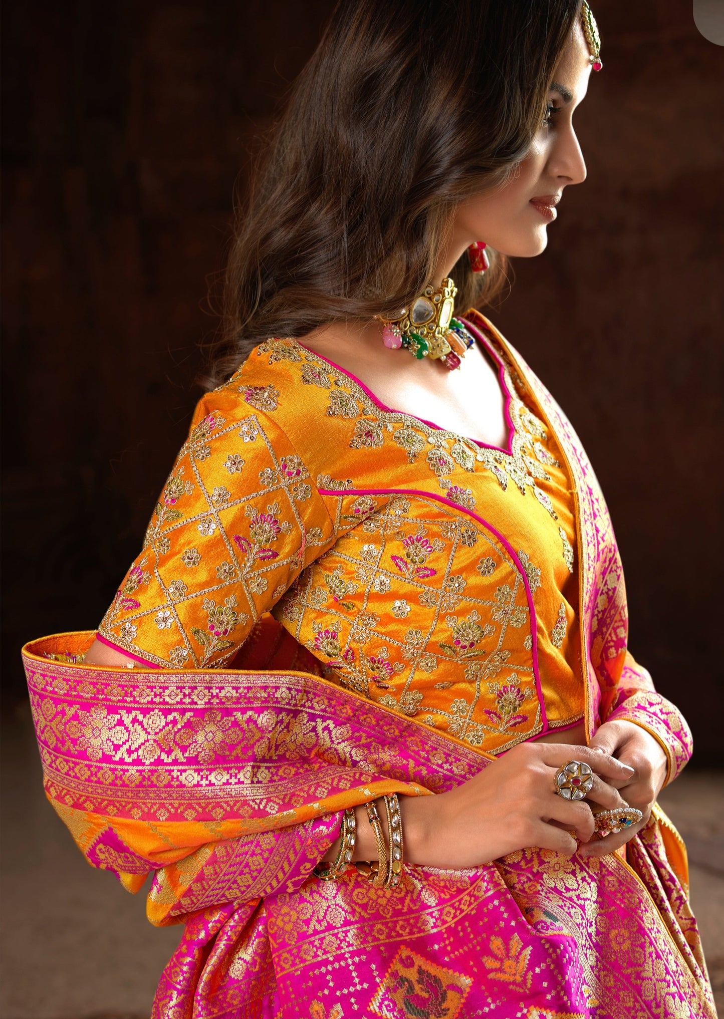 Yellow Banarasi Patola Silk Bridal Saree