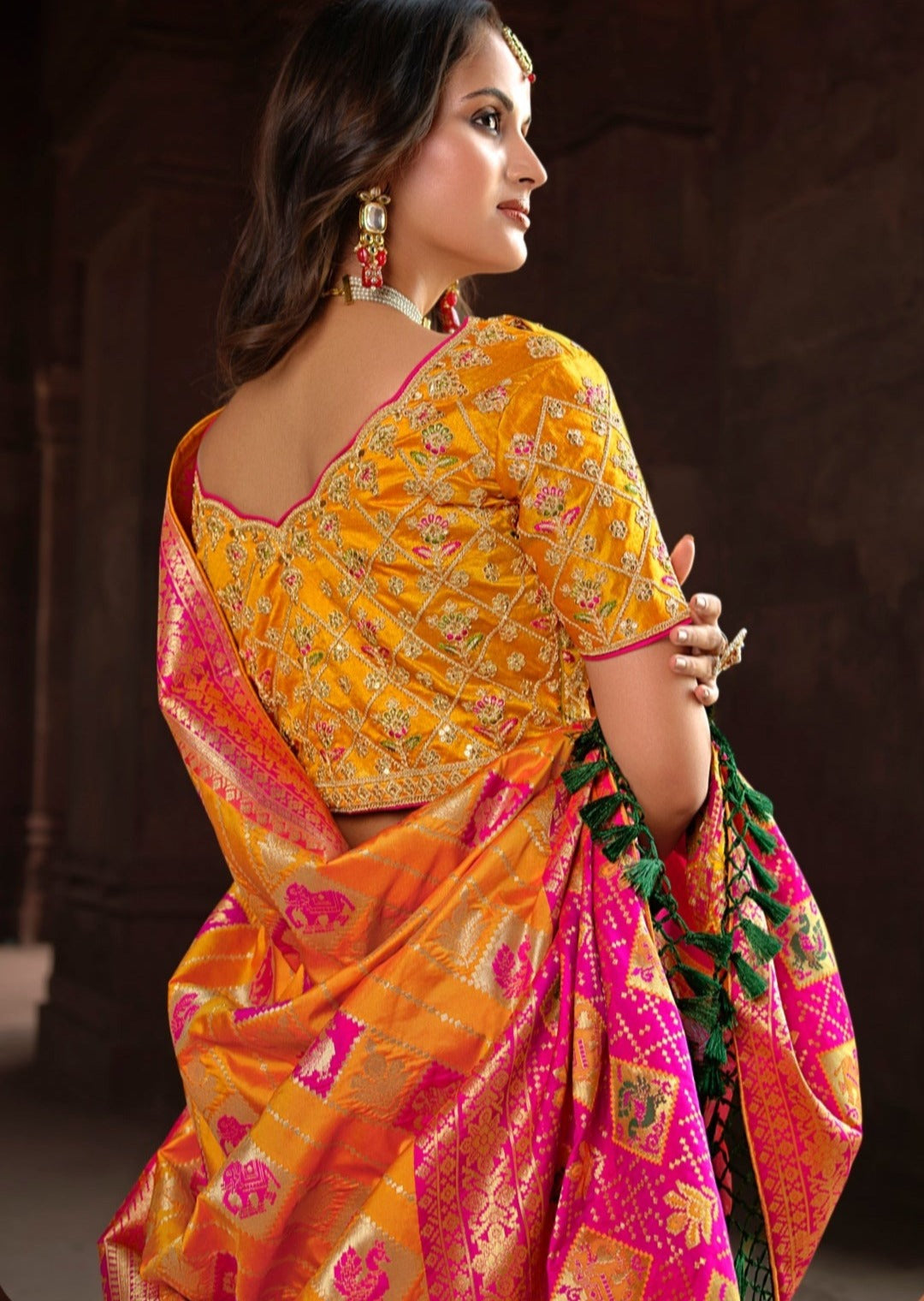 Yellow Banarasi Patola Silk Bridal Saree