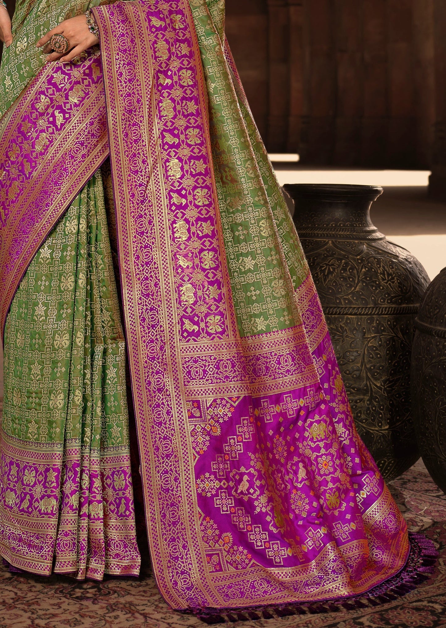 Mehendi Green Zari Woven Banarasi Patola Silk Bridal Saree