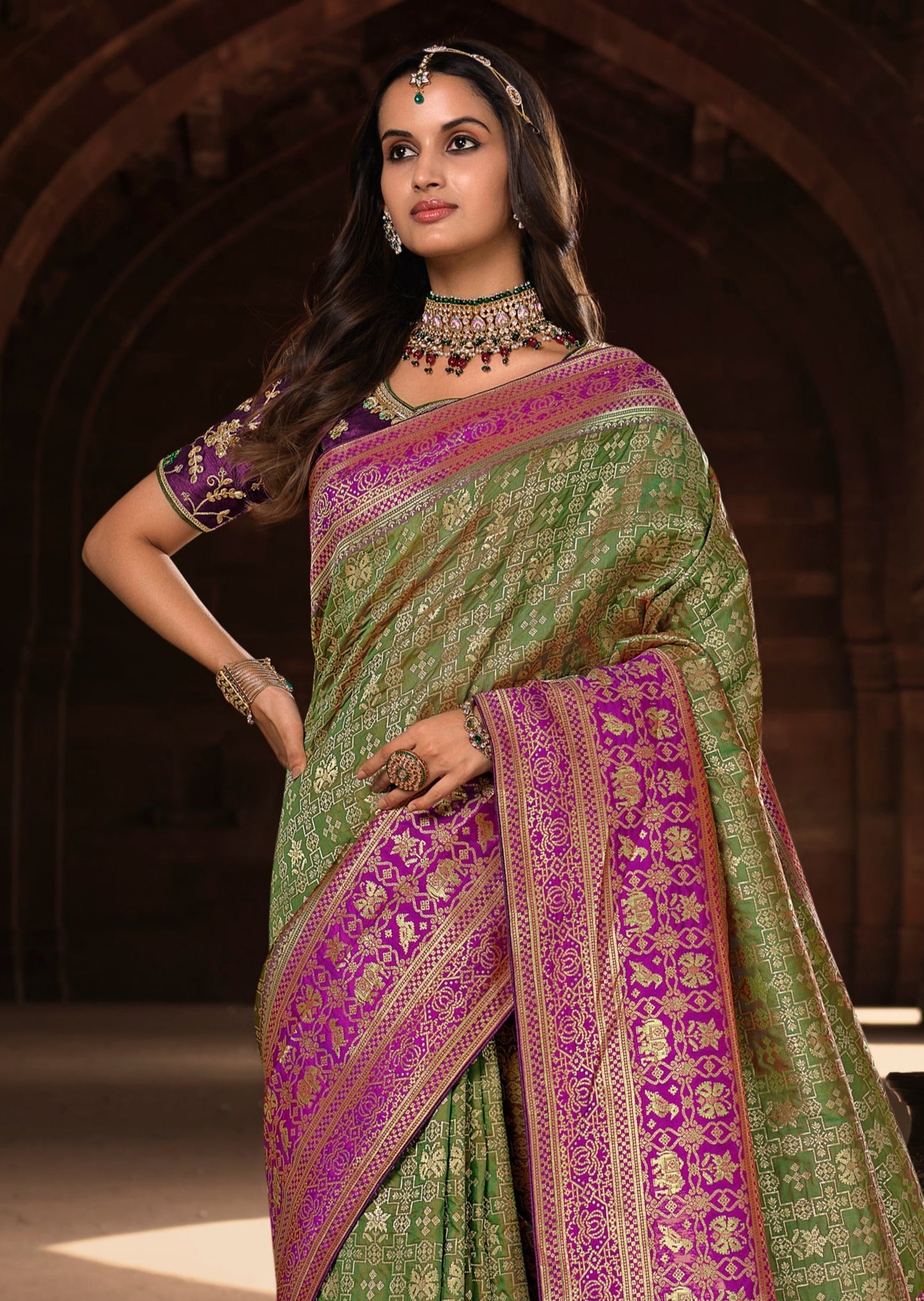 Mehendi Green Zari Woven Banarasi Patola Silk Bridal Saree