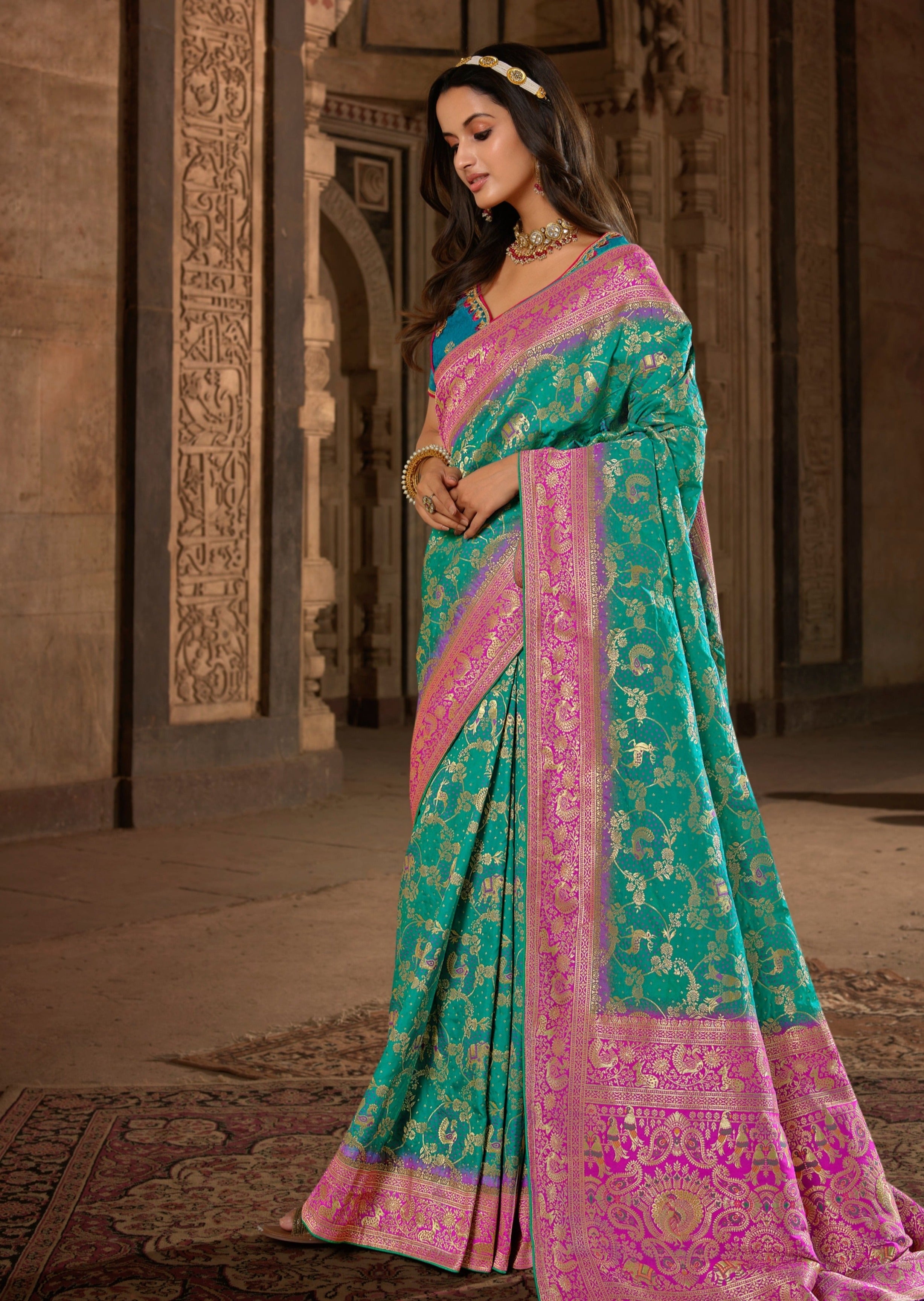 Vintage Banarasi cotton soft silk Meenakari saree