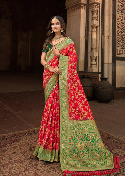 Red Banarasi Silk Bridal Saree with Meenakari