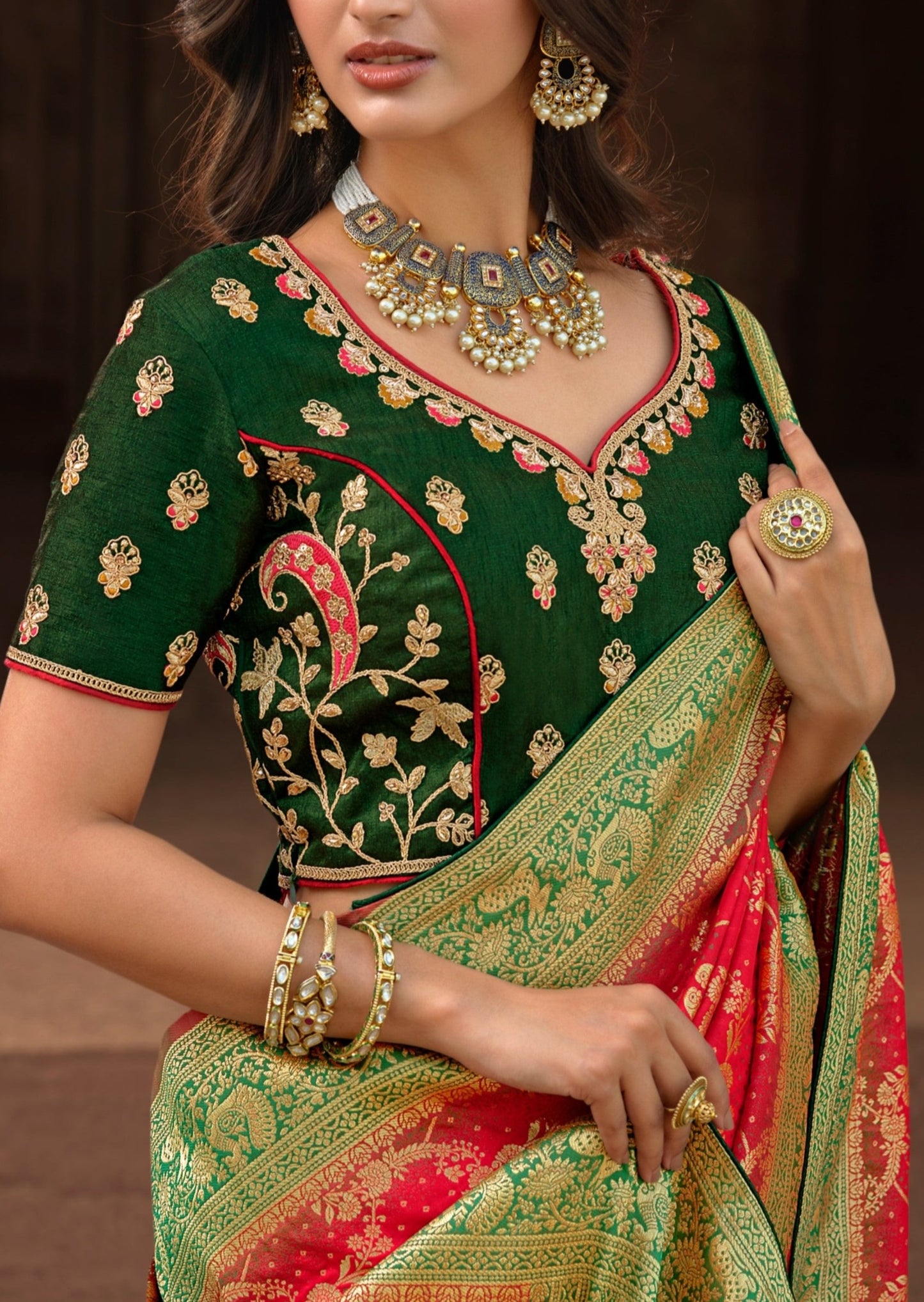 Red Banarasi Silk Bridal Saree with Meenakari
