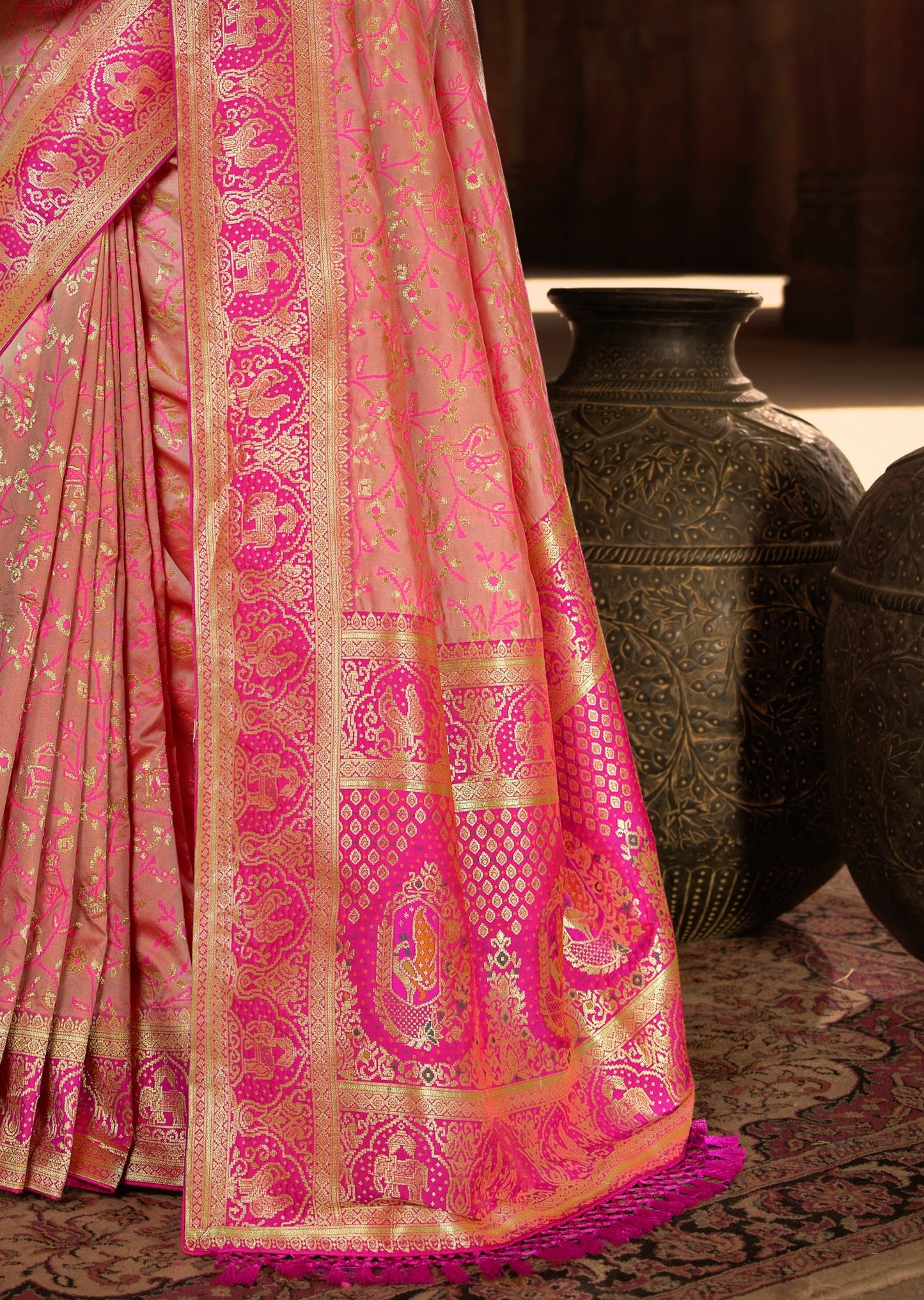 Banarasi Patola Silk Handloom Saree (Flamingo Pink)