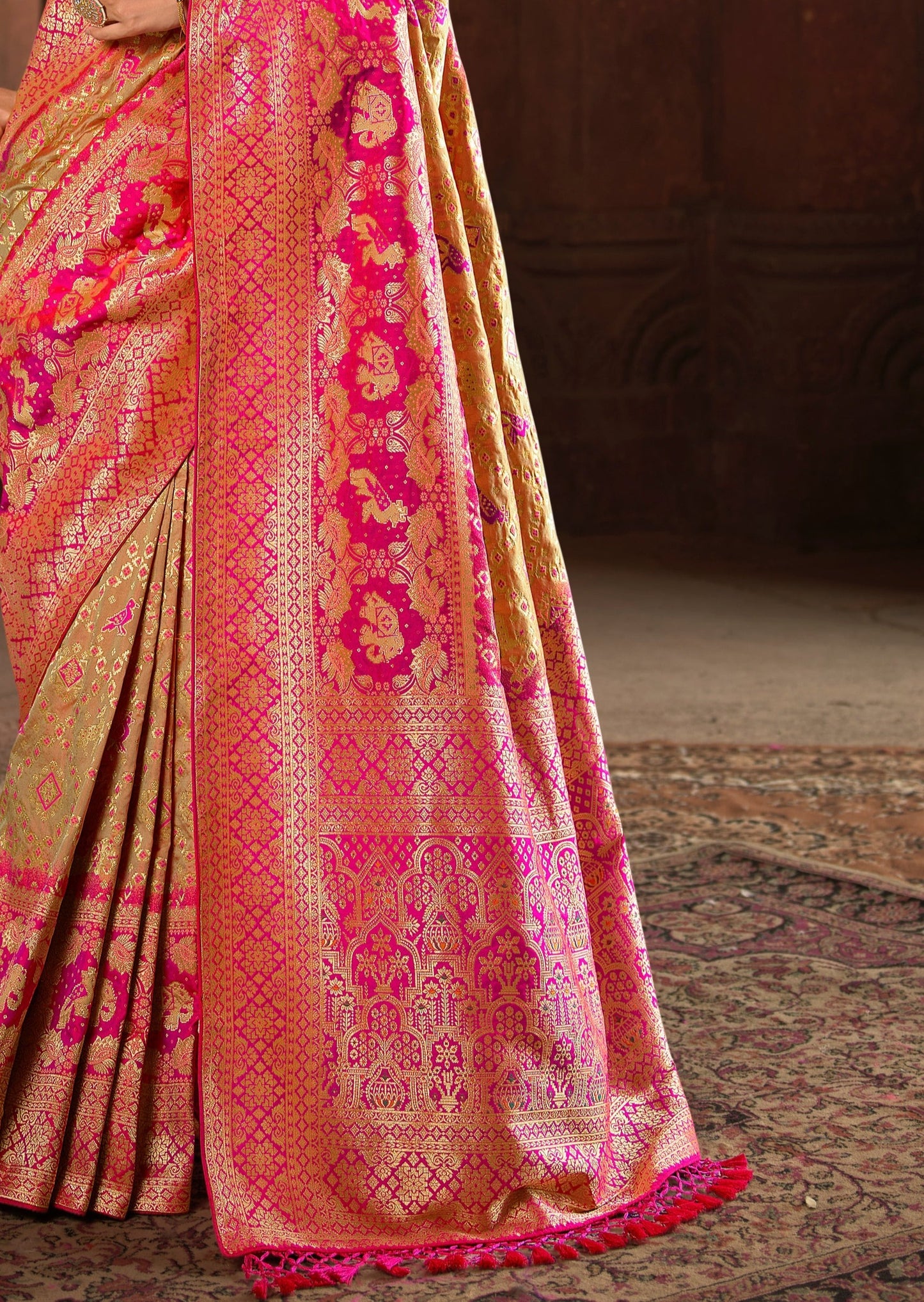 Light Gold Banarasi Patola Saree with Meenakari