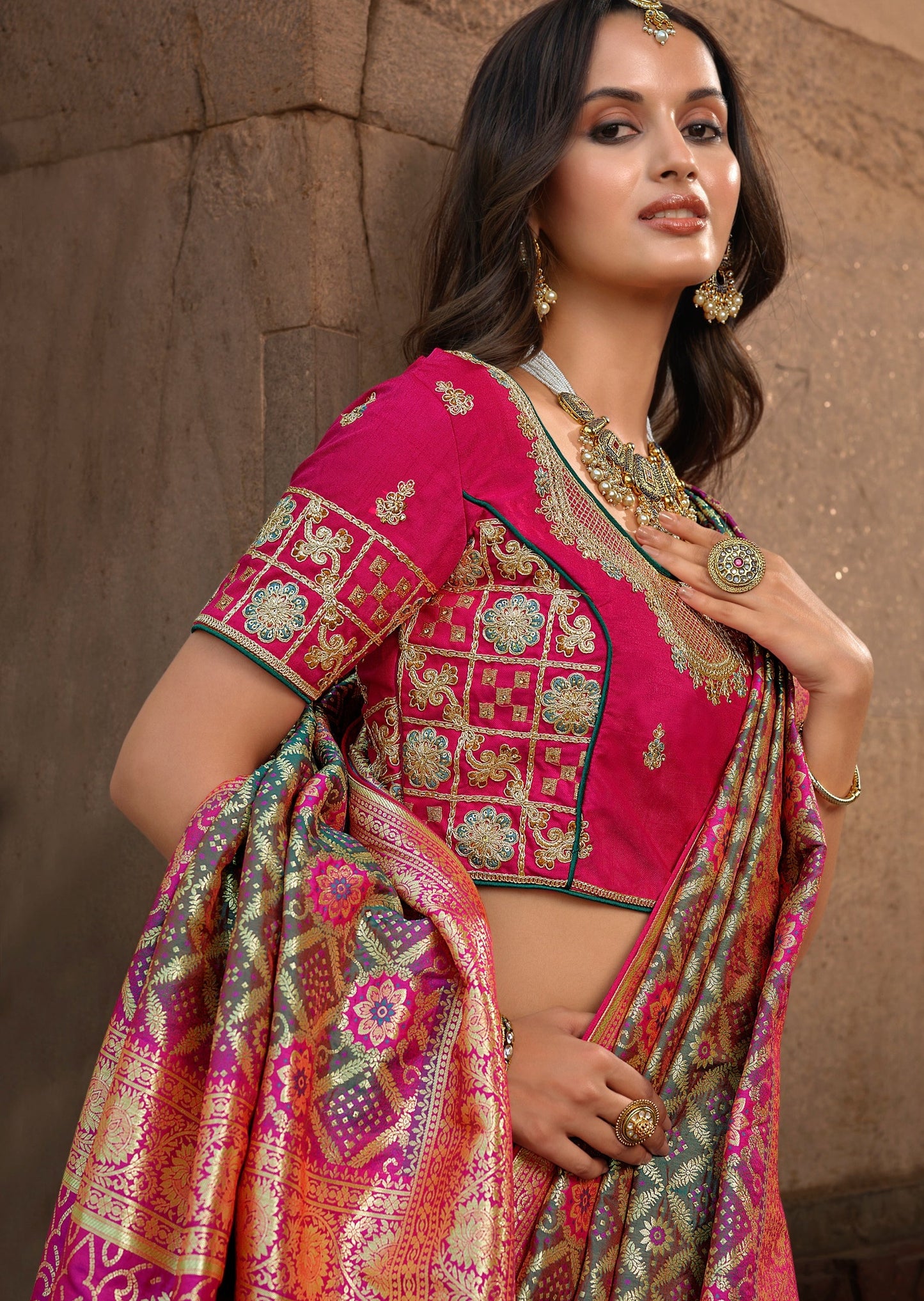 Sage Green Banarasi Patola Saree with Meena work