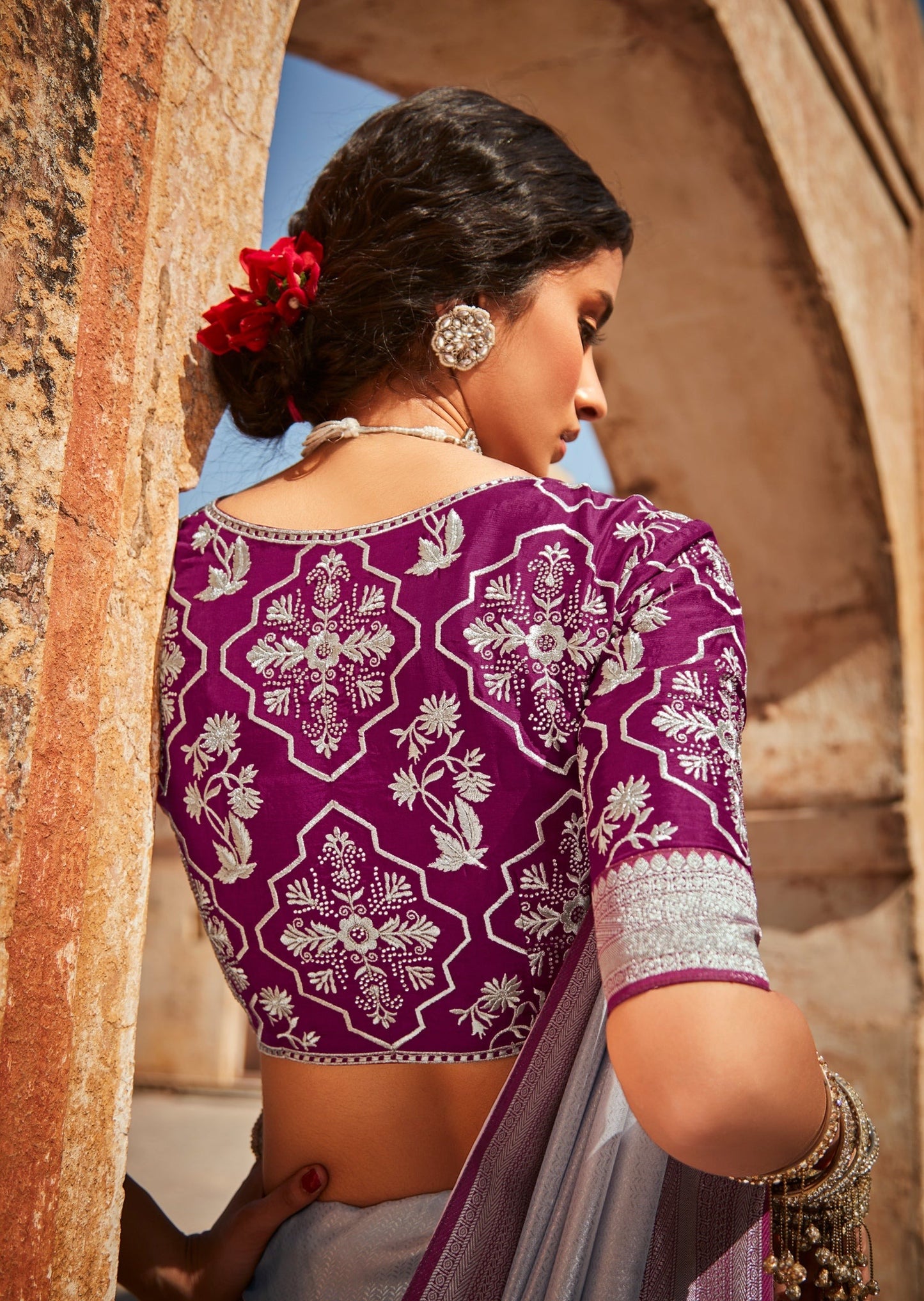Grey Sheen Organza Saree