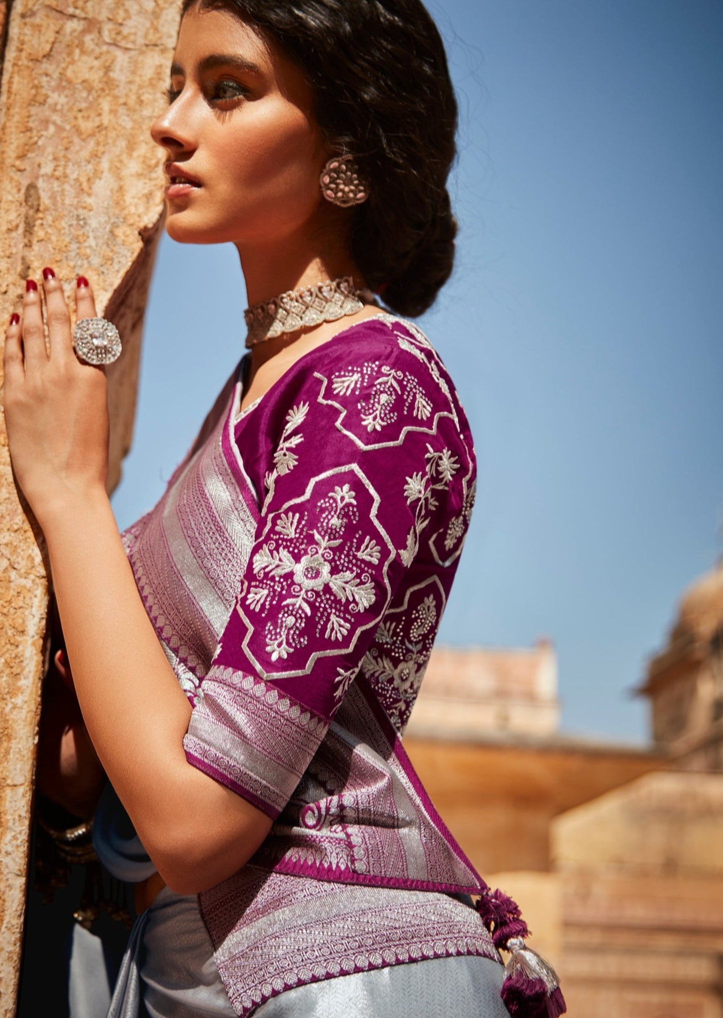 Grey Sheen Organza Saree