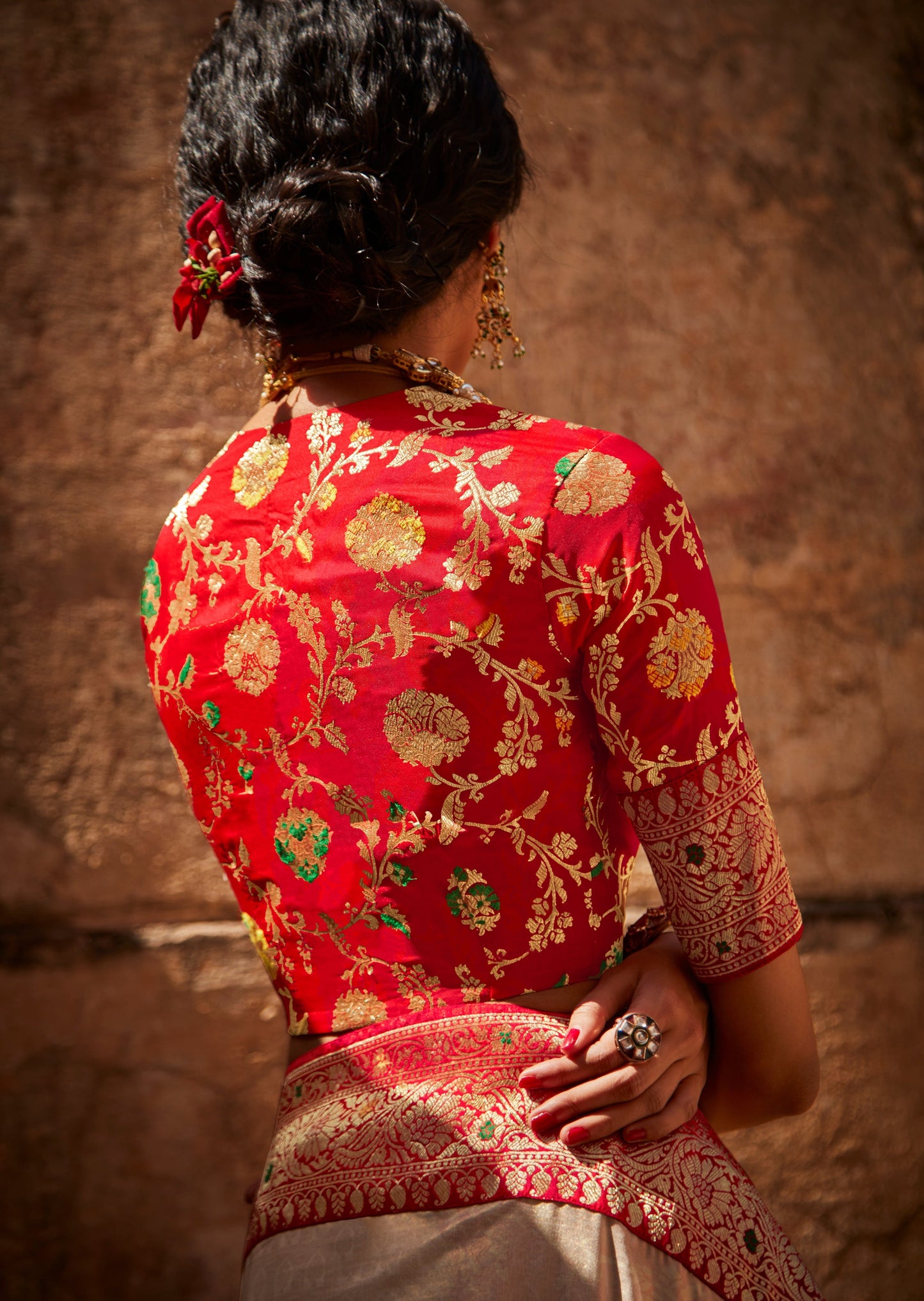 Handloom Banarasi Silk Red and White Saree