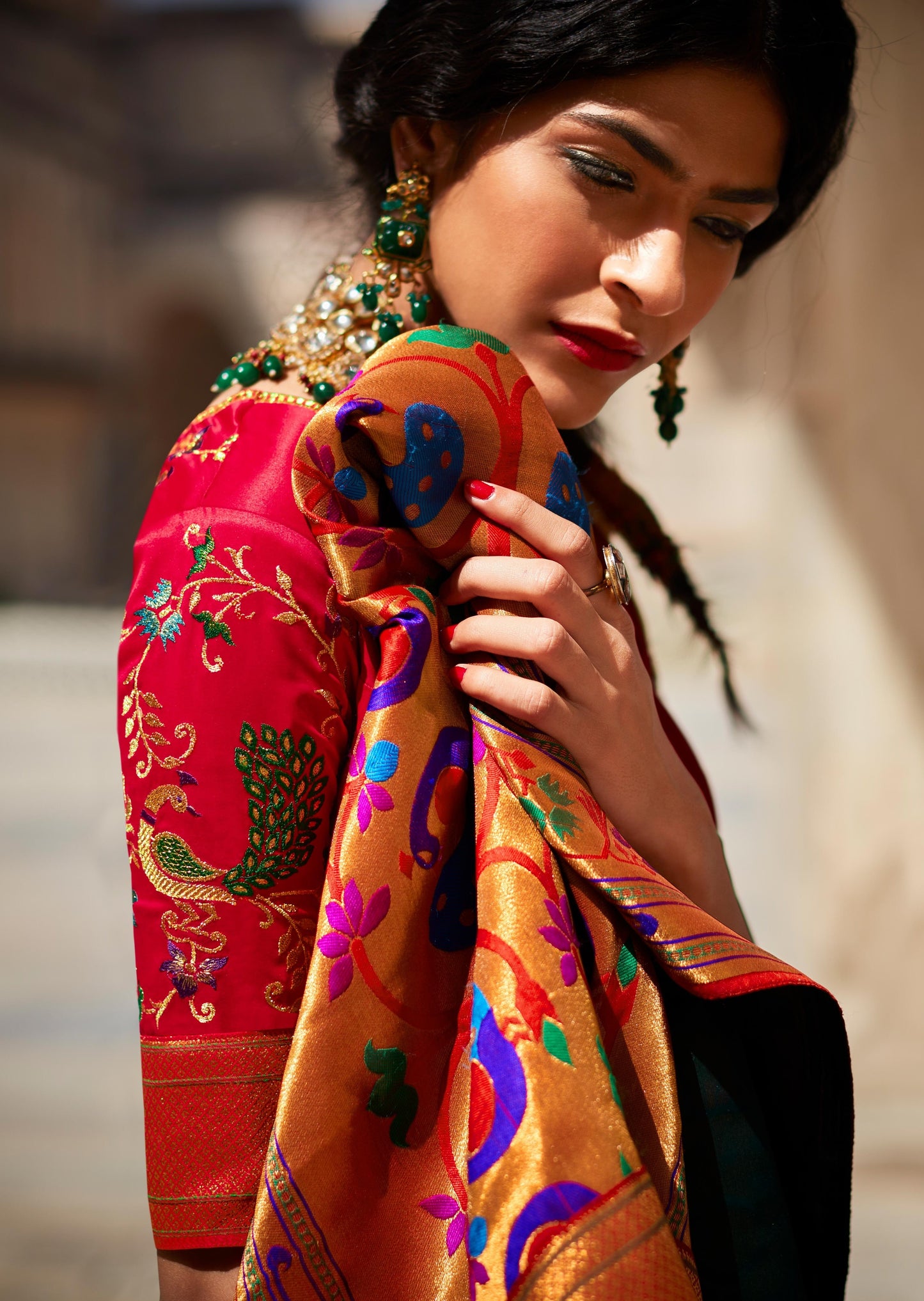 Shimmer Green Paithani Saree with Golden Border