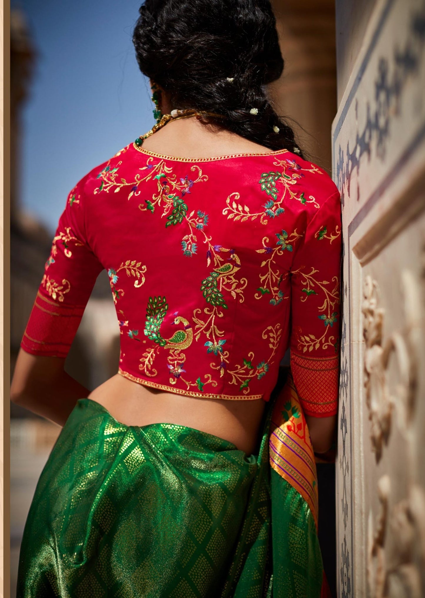 Shimmer Green Paithani Saree with Golden Border