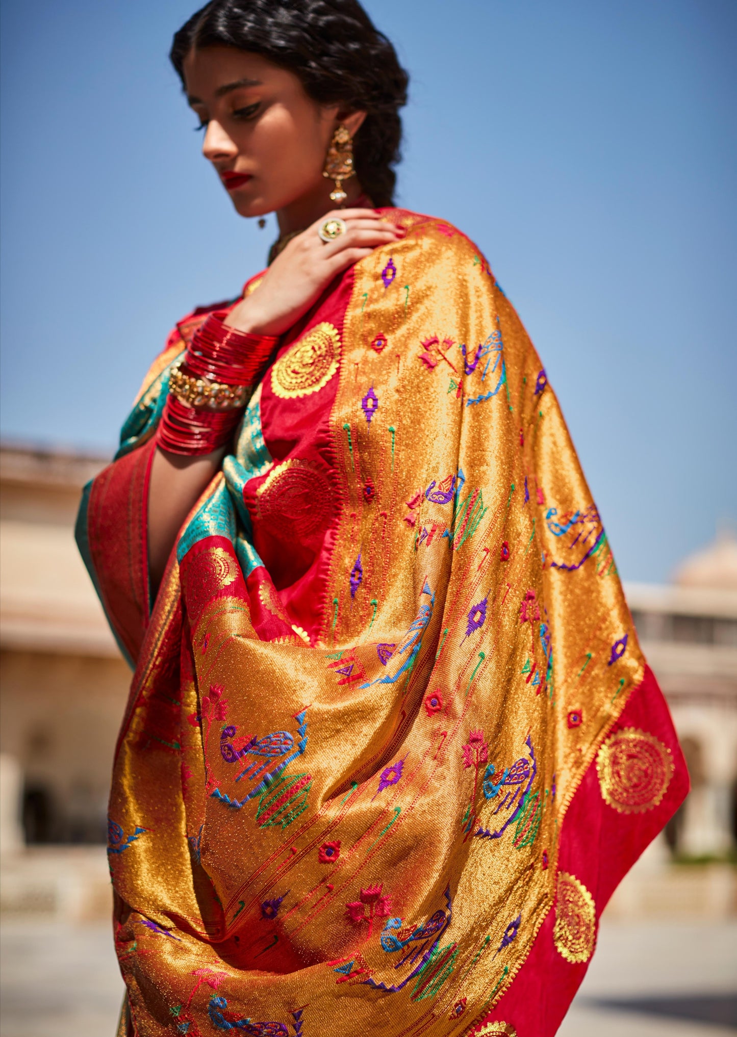 Pure Paithani Silk Shimmer Blue Saree