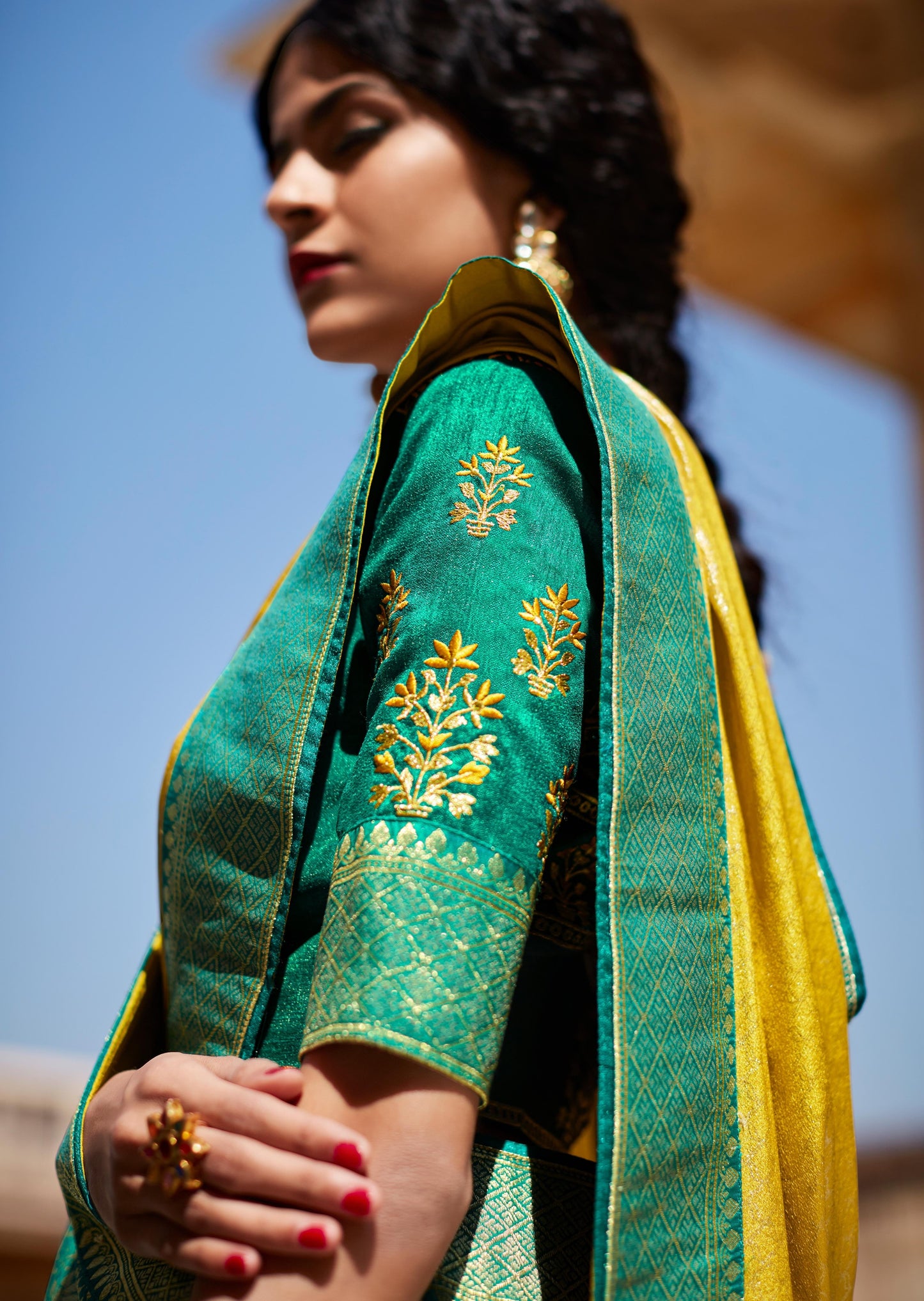 Kanjivaram Silk Yellow Saree with Handwork Blouse