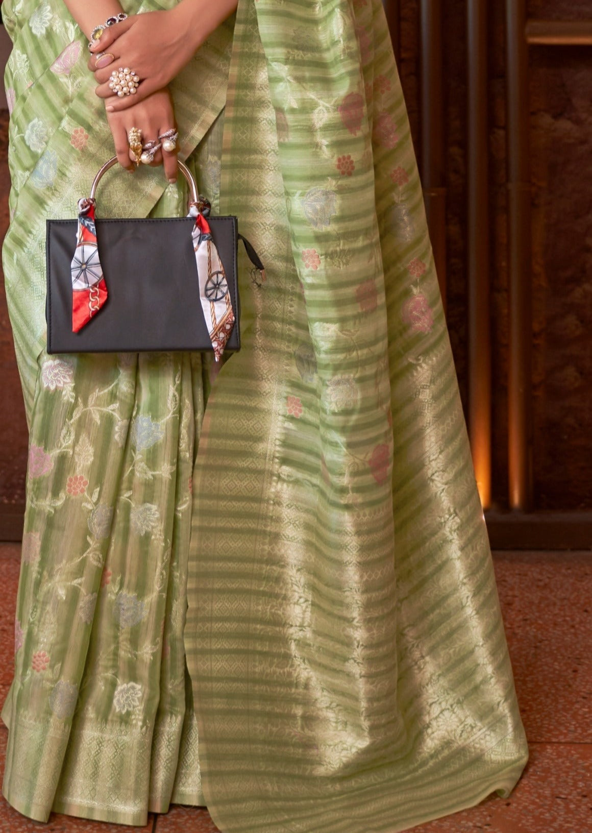 Pure Linen Light Green Handloom Saree