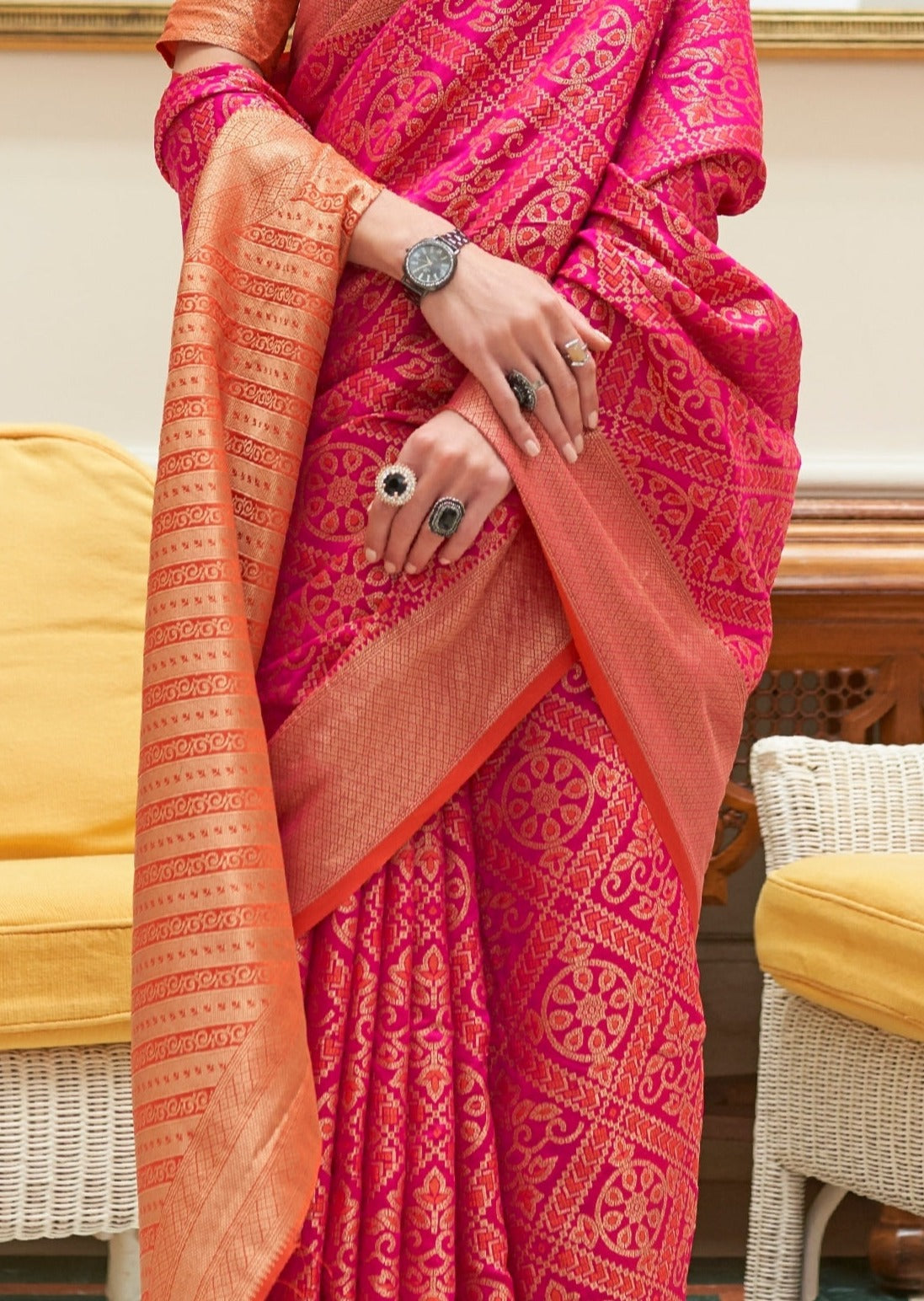 Rani Pink Banarasi Patola Silk Saree