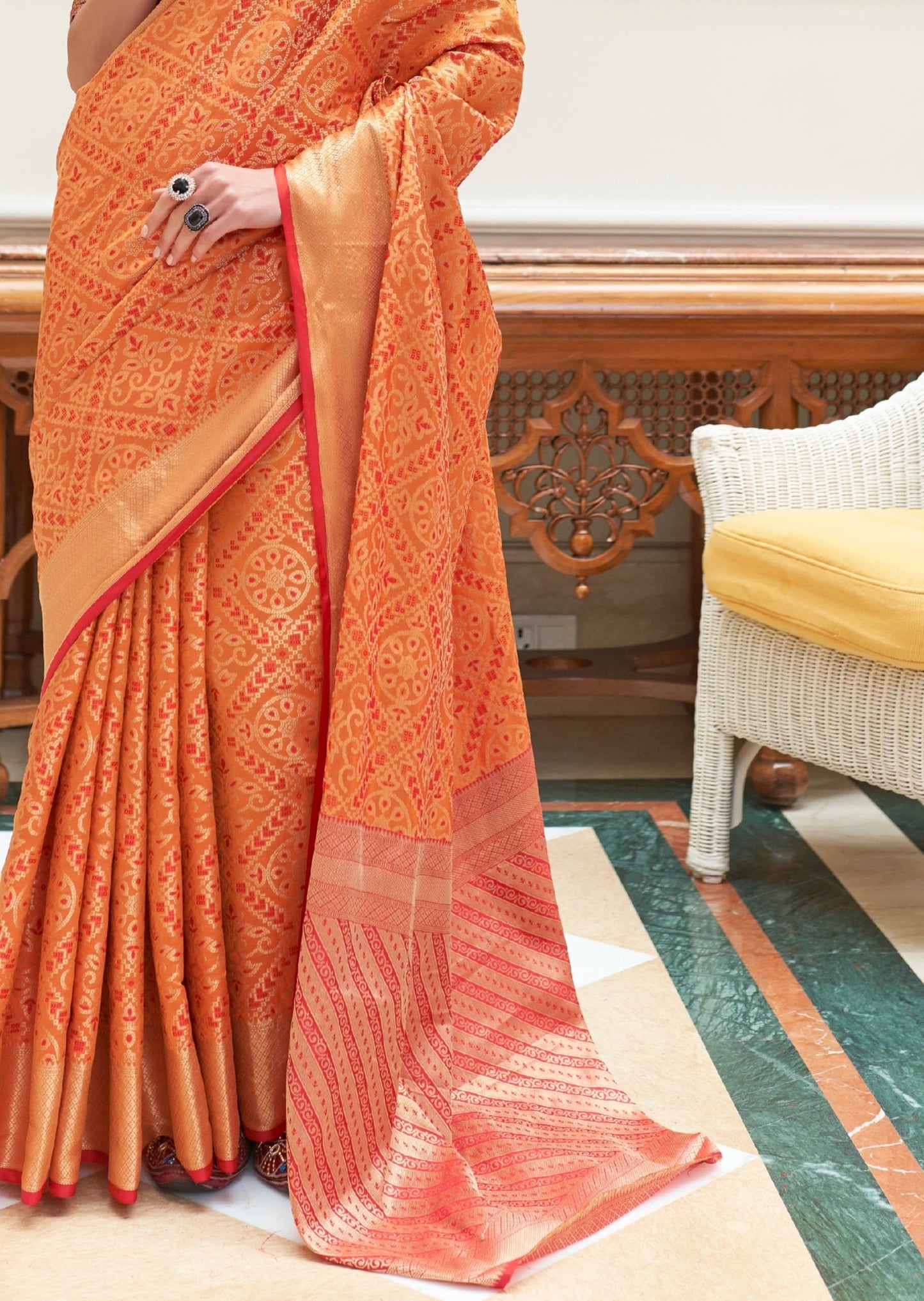 Pure Banarasi Patola Silk Orange Saree
