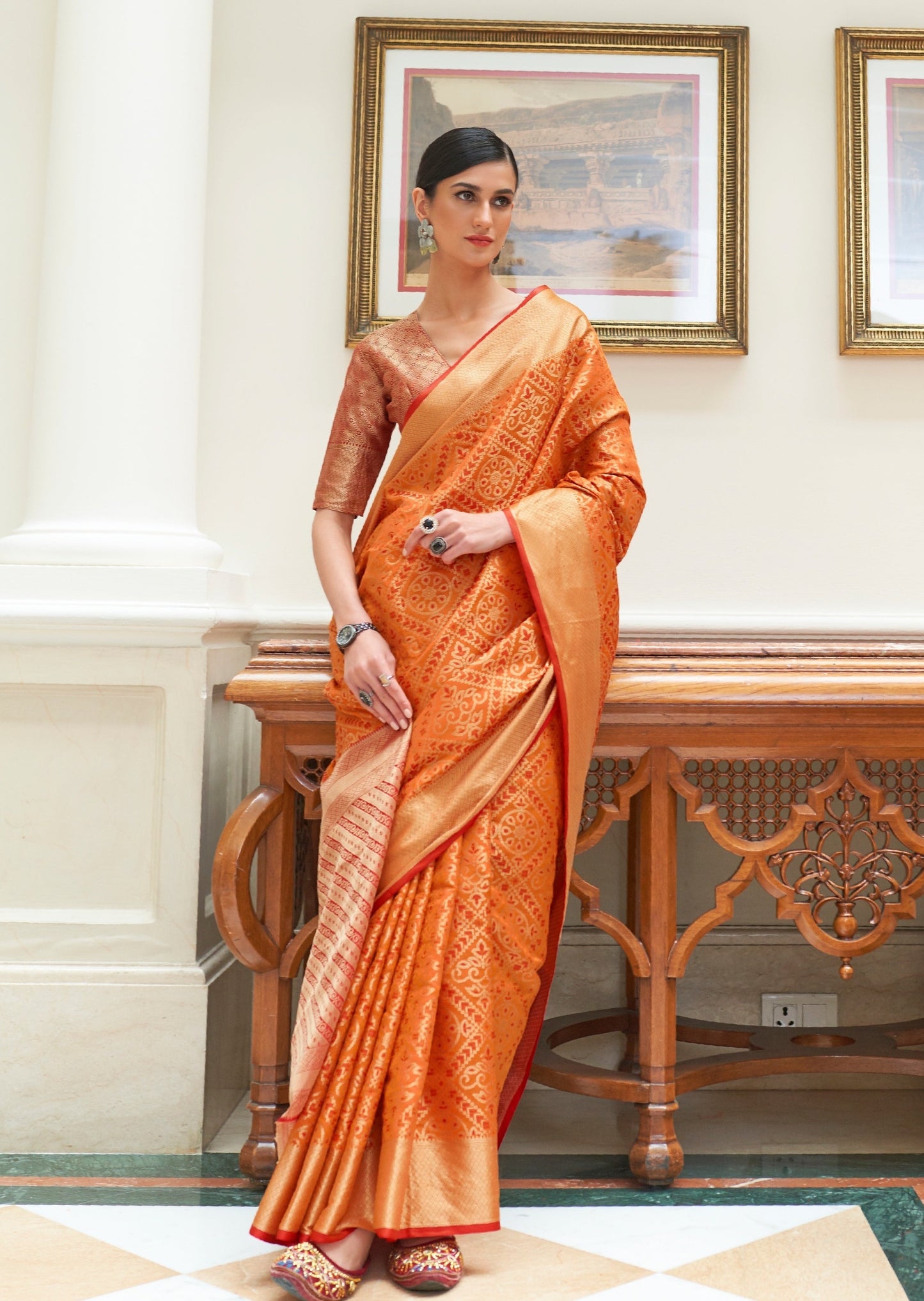 Pure Banarasi Patola Silk Orange Saree