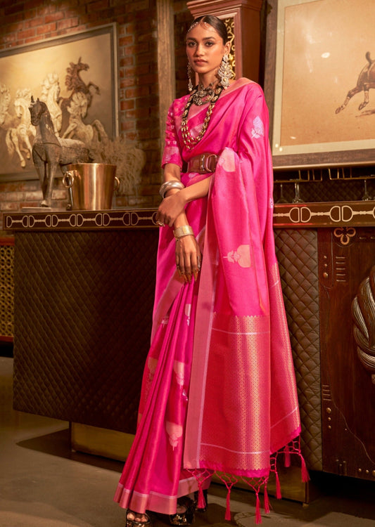 Banarasi Katan Silk Pink Zari Bridal Saree