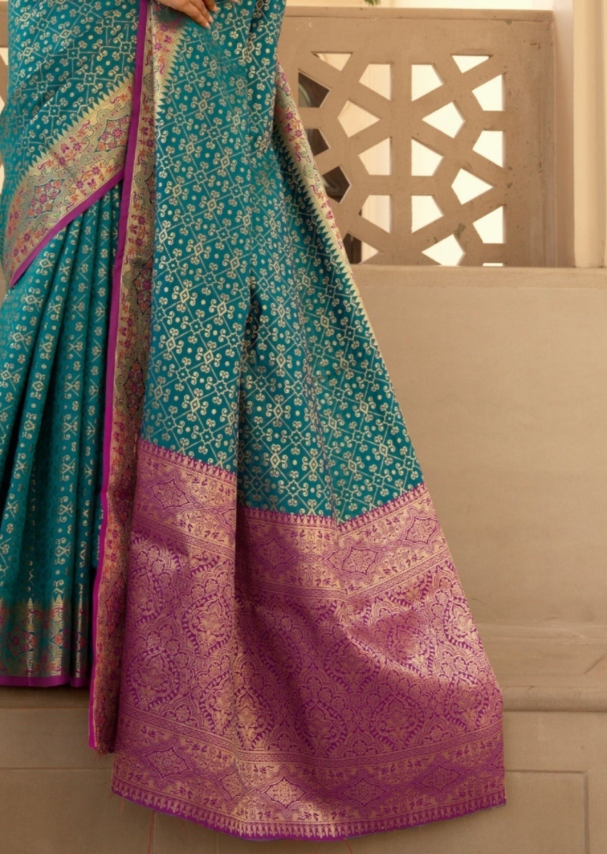 Banarasi Silk Teal Blue Handloom Saree