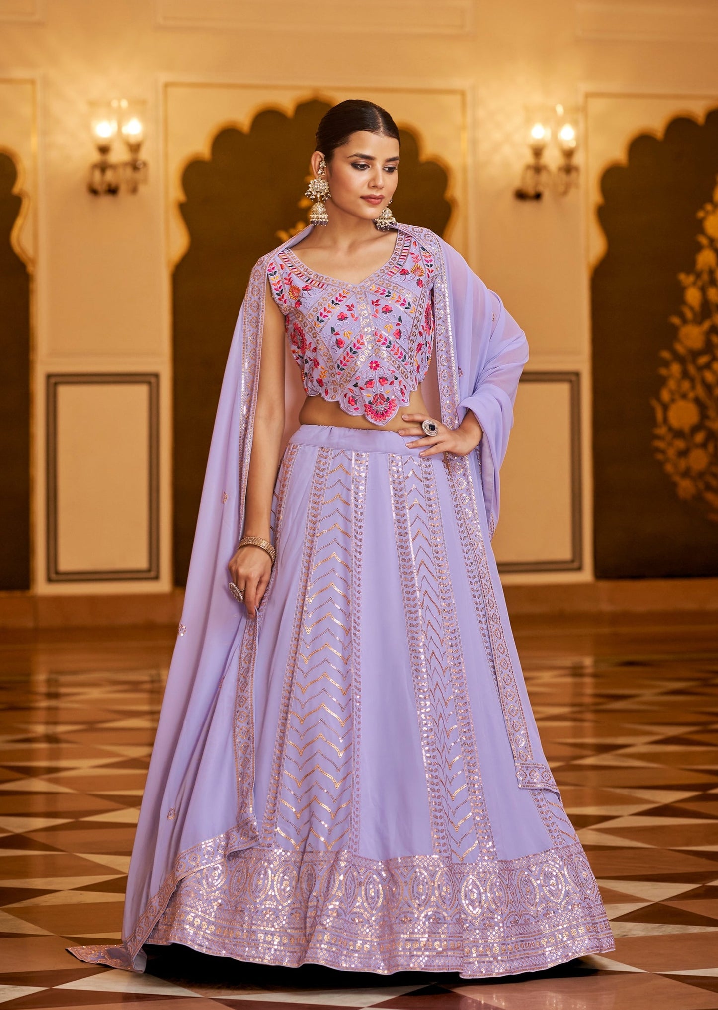Lavender Purple Sequins Lehenga Choli