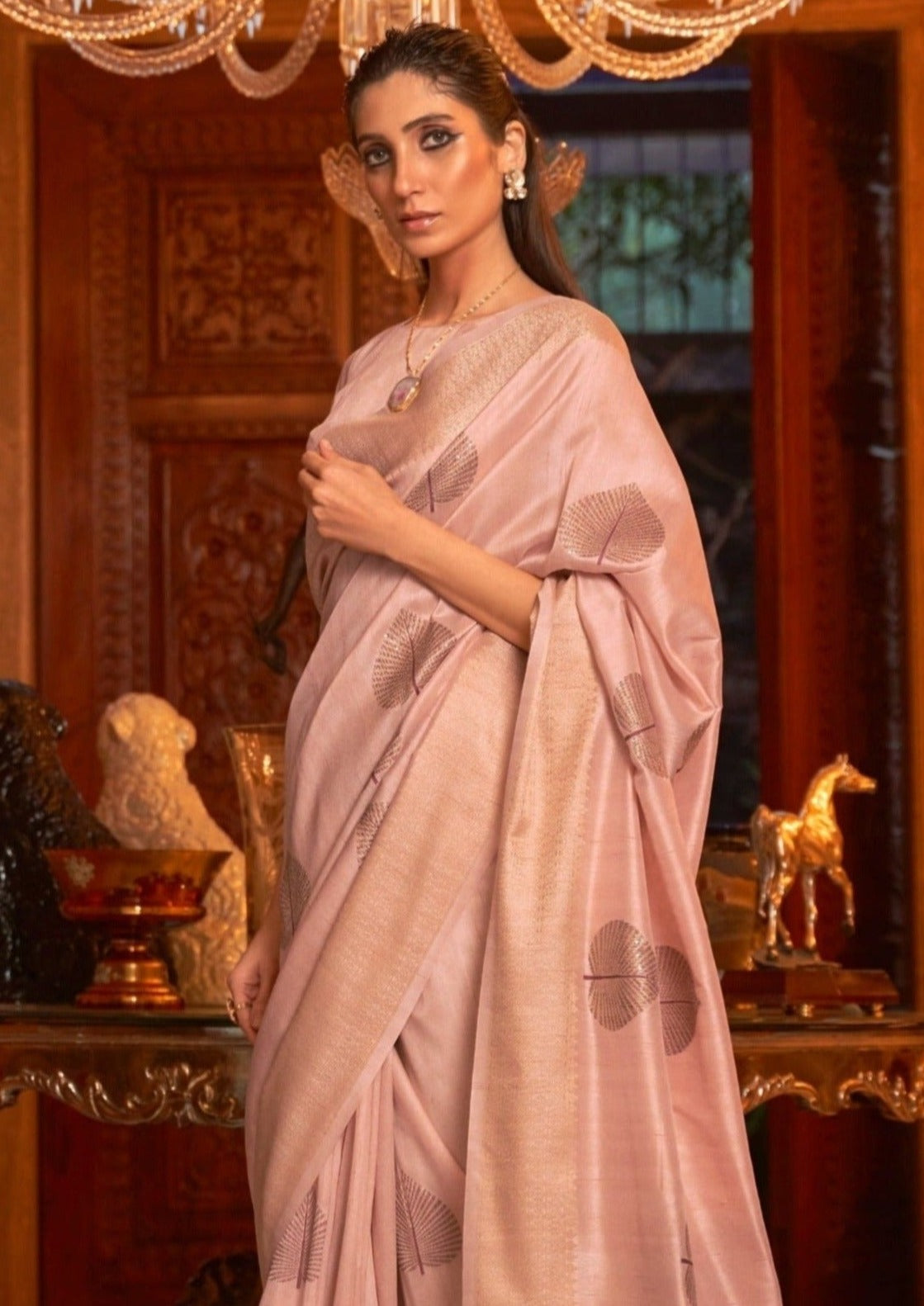 Pure Banarasi Silk Blush Peach Saree