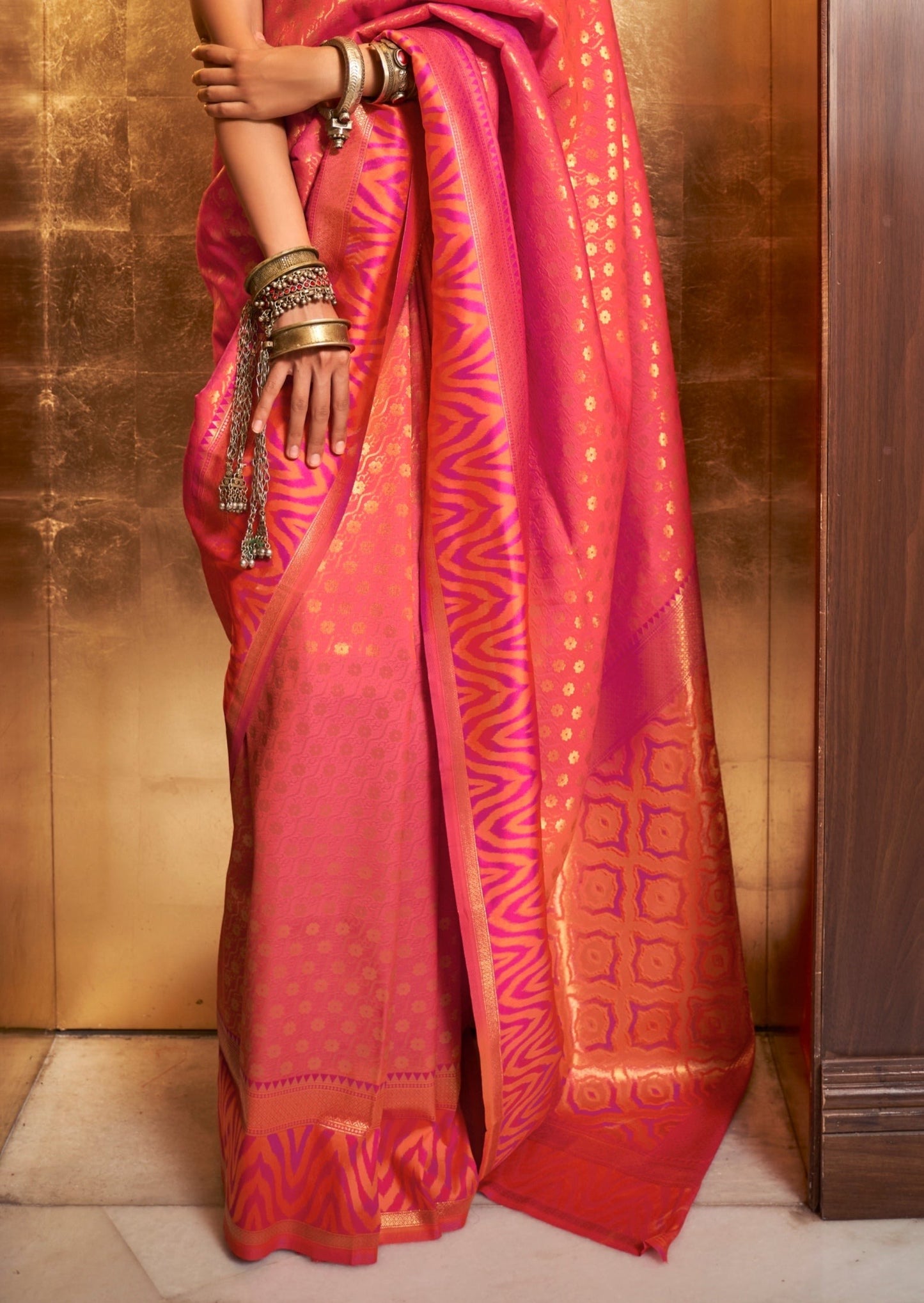 Kanjivaram Silk Orange Handloom Saree