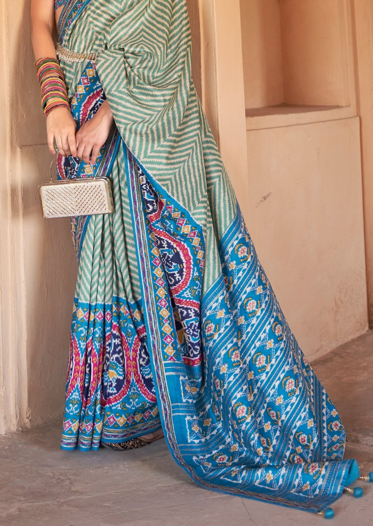 Blue Leheriya Ikat Patola Saree