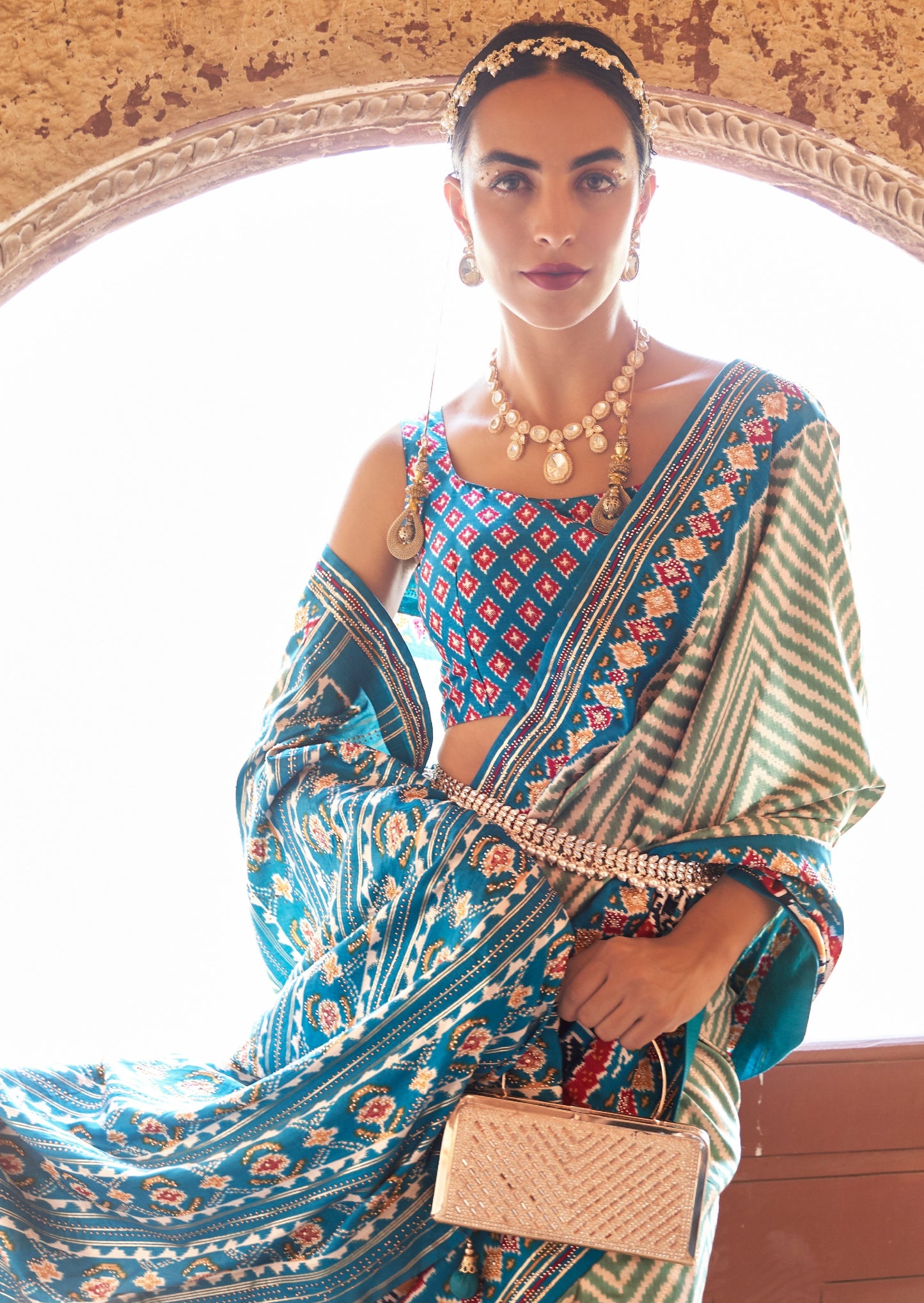 Blue Leheriya Ikat Patola Saree