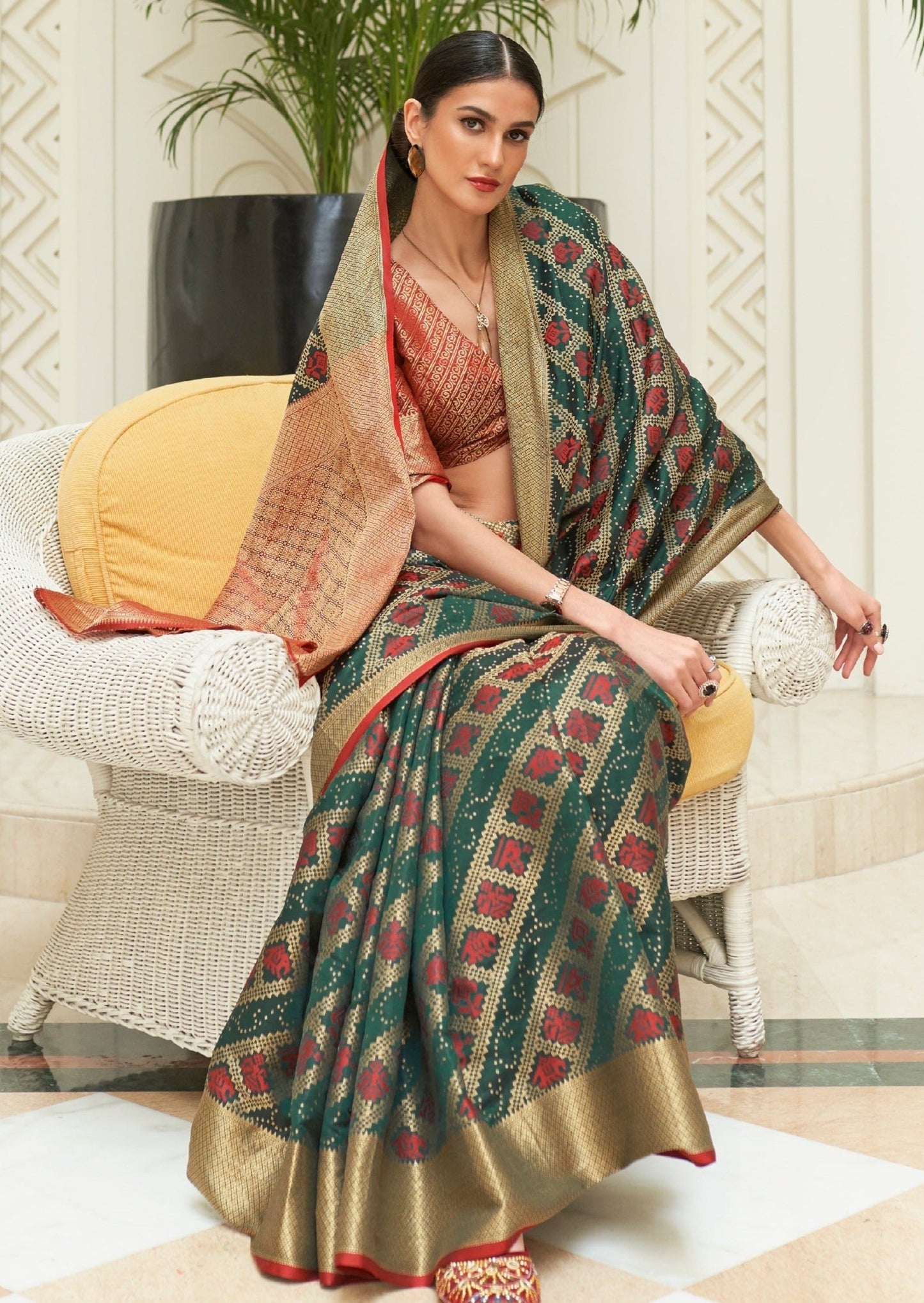 Designer bandhej patola silk green saree online shopping with price.
