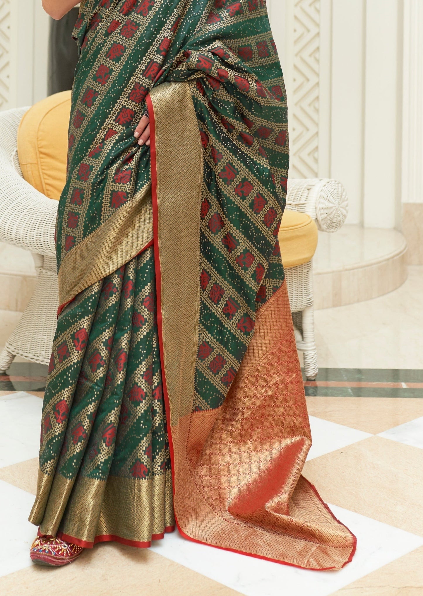 Bandhej Patola Silk Green Saree