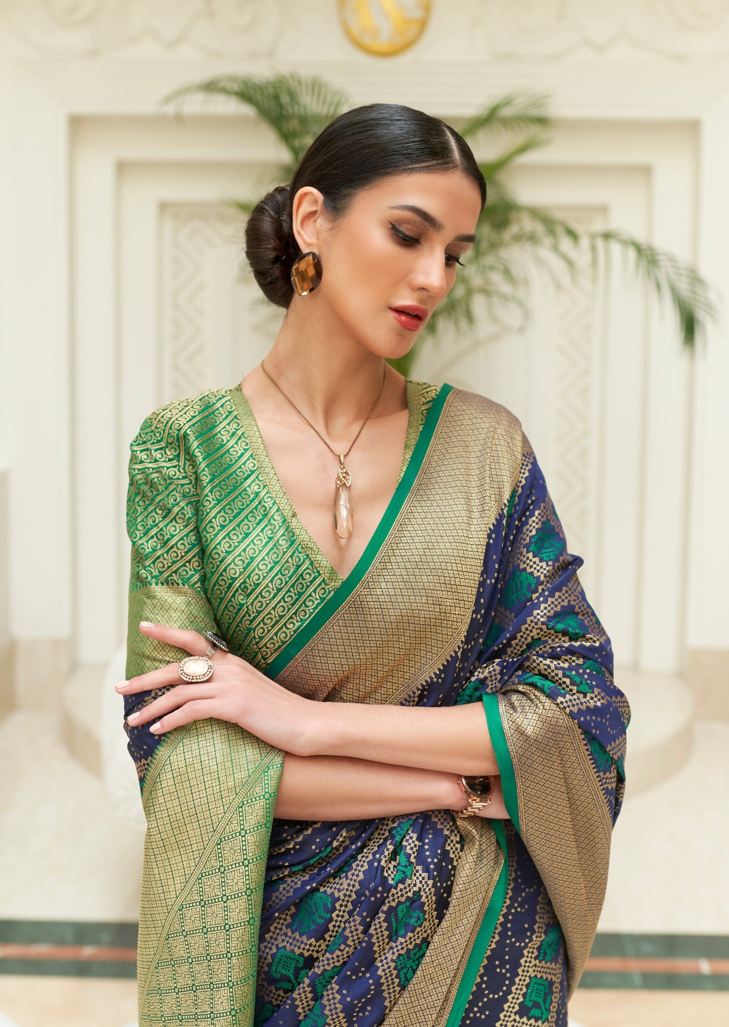 Bandhej Patola Silk Blue Bandhani Saree