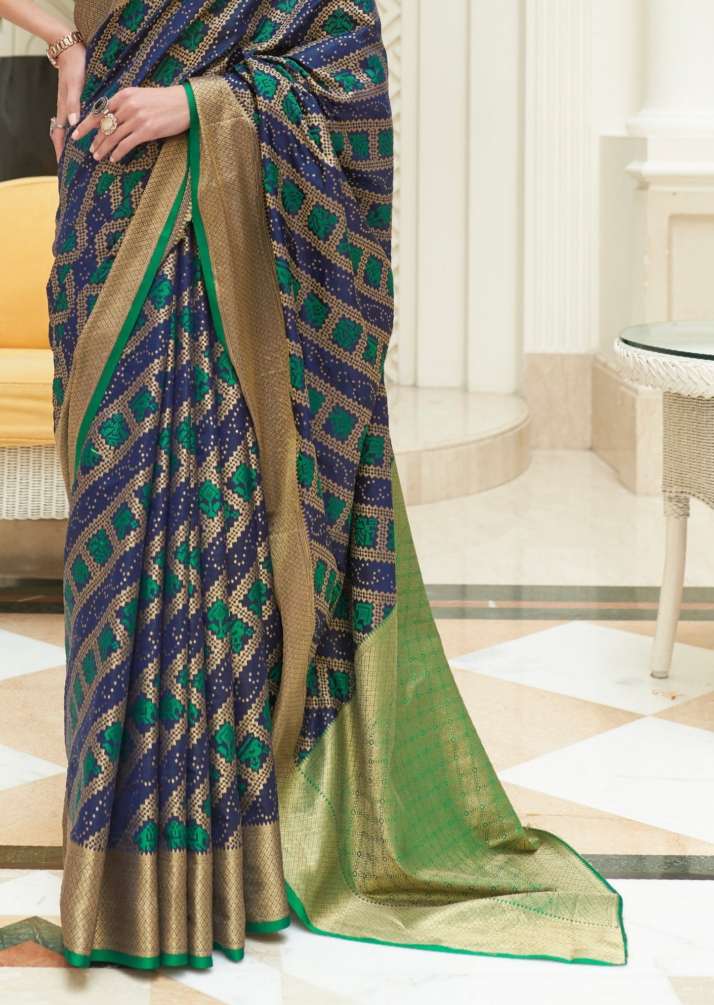 Bandhej Patola Silk Blue Bandhani Saree