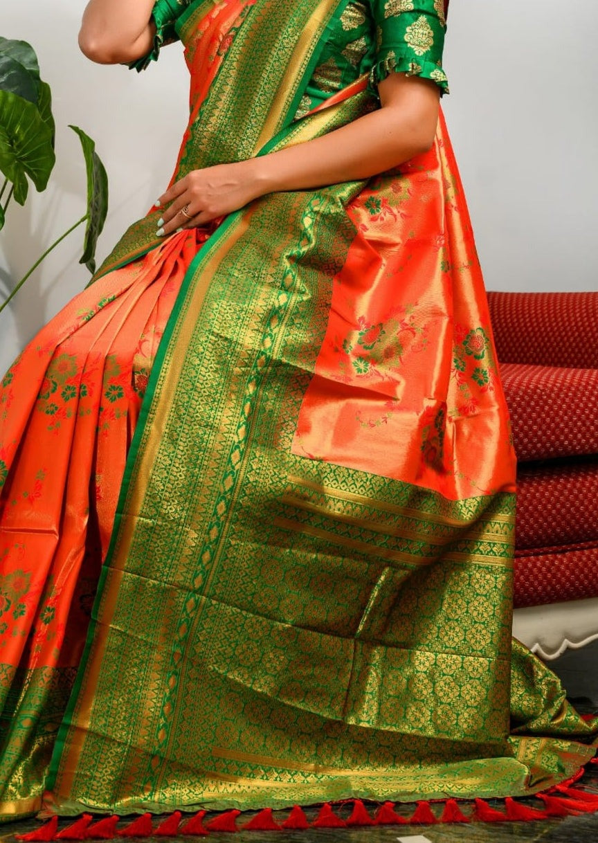 Pure Kanjivaram Silk Orange Handloom Saree