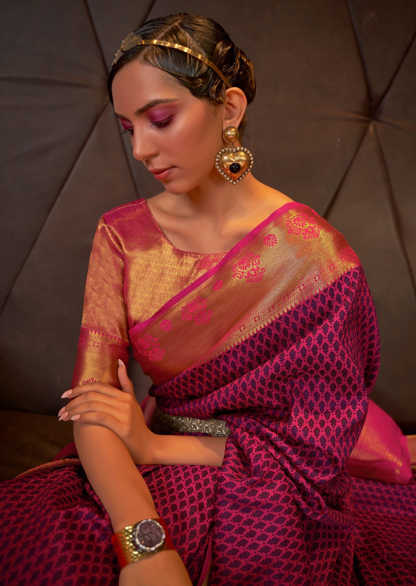 Pure Kanjivaram Handloom Silk Berry Pink Saree