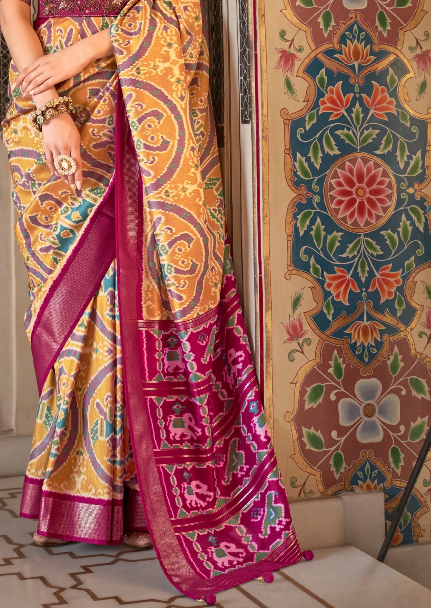Mor Baag: Patola Silk Yellow Ikat Saree