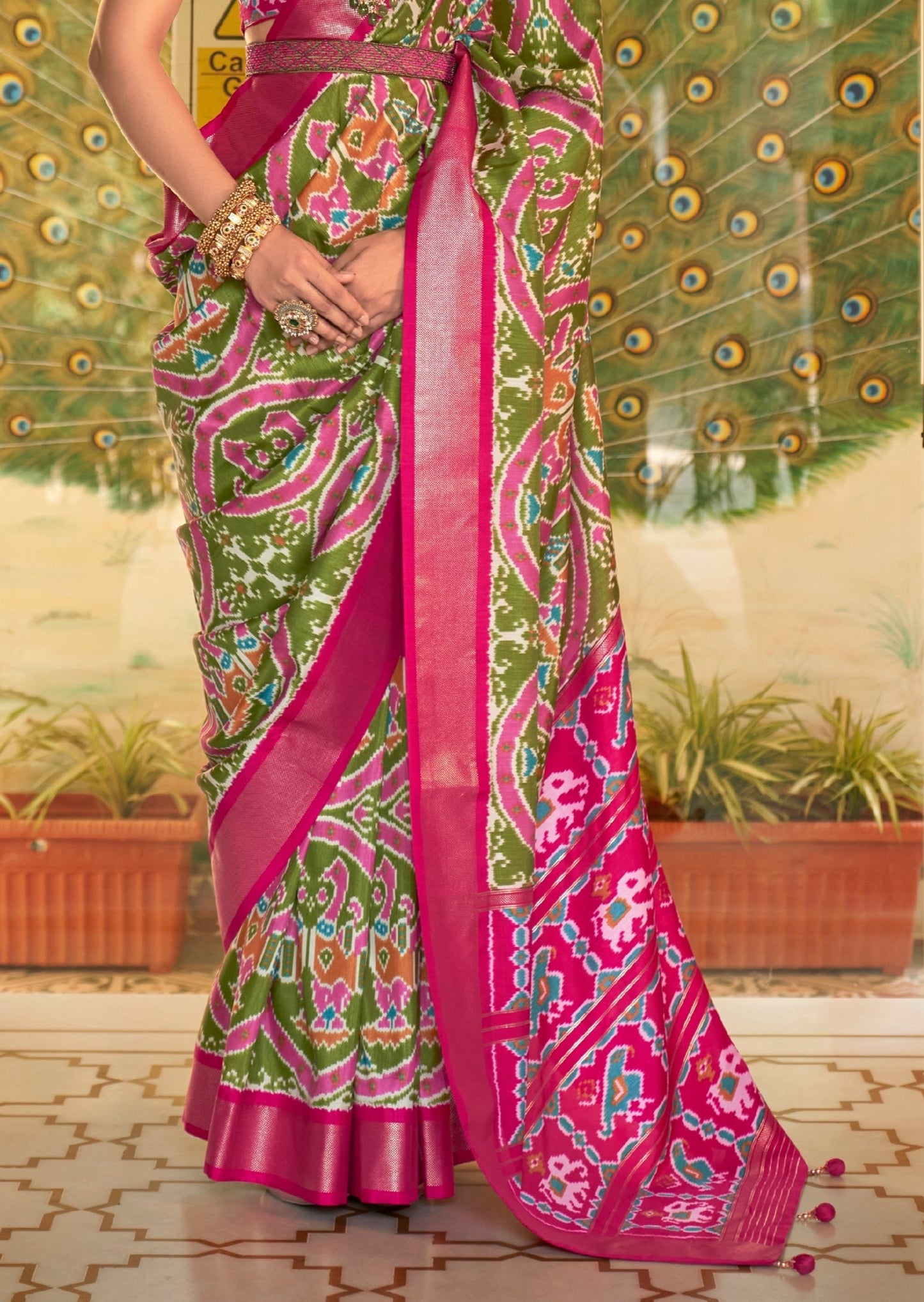 Mor Baag: Patola Ikat Green Saree