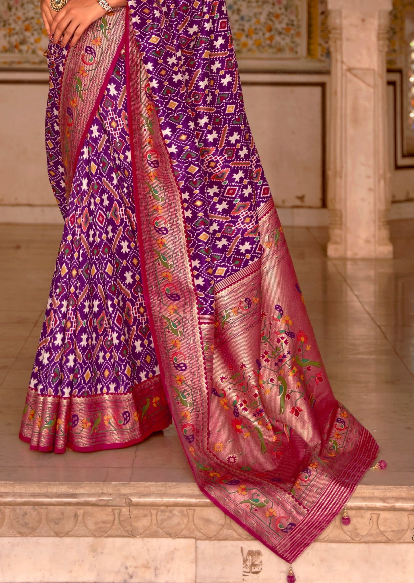 Handwoven Violet Purple Patola Saree with Paithani Border Pallu