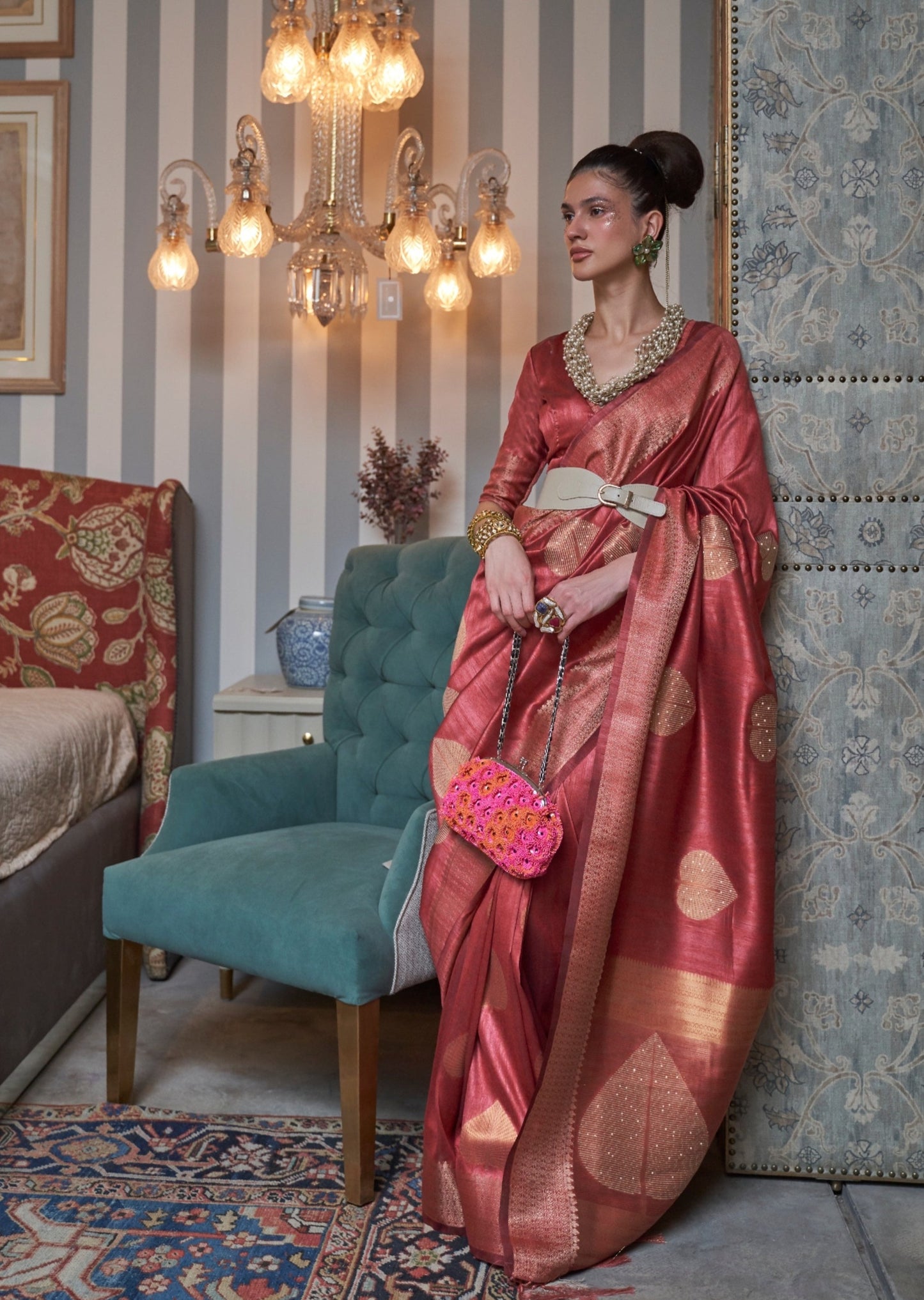 Red zari silk saree