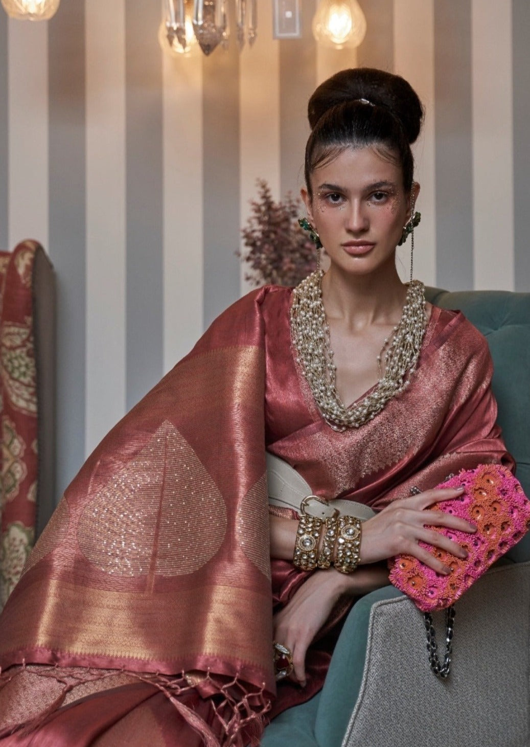 Red Zari & Sequins Work Banarasi Silk Saree