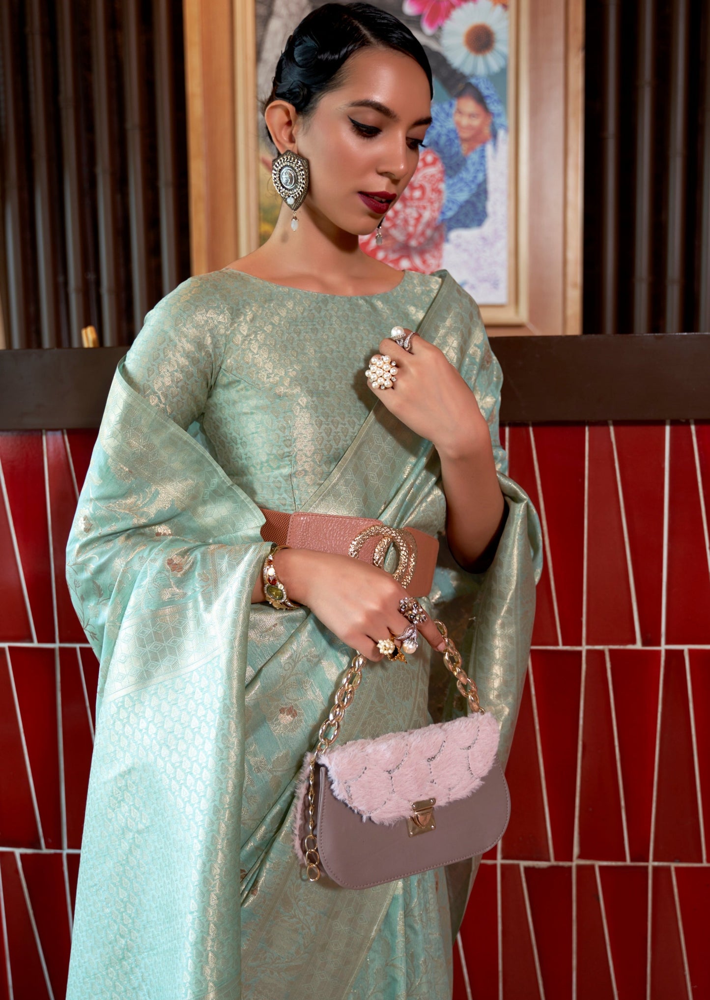 Raw Silk Ocean Blue Banarasi Saree