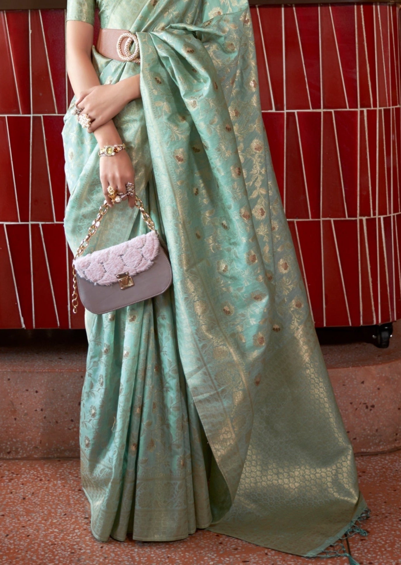 Raw Silk Ocean Blue Banarasi Saree