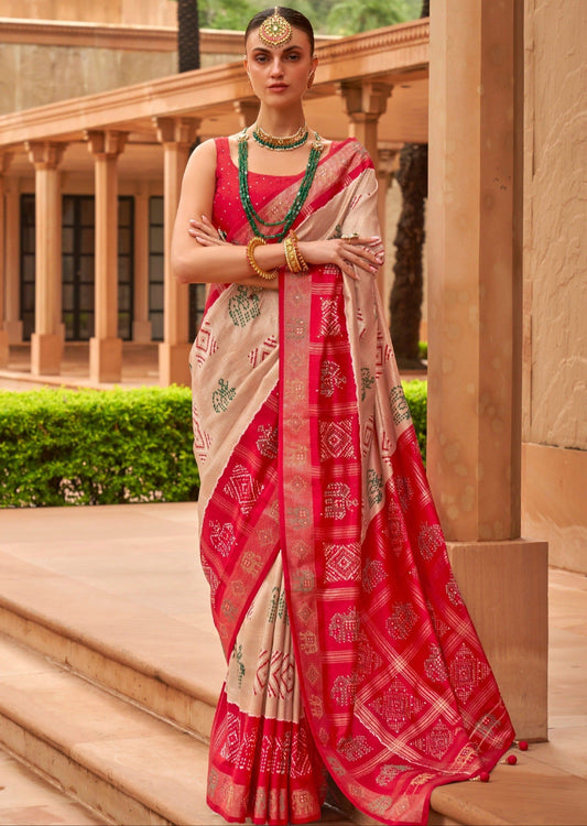 Zari checks hathi Patola saree